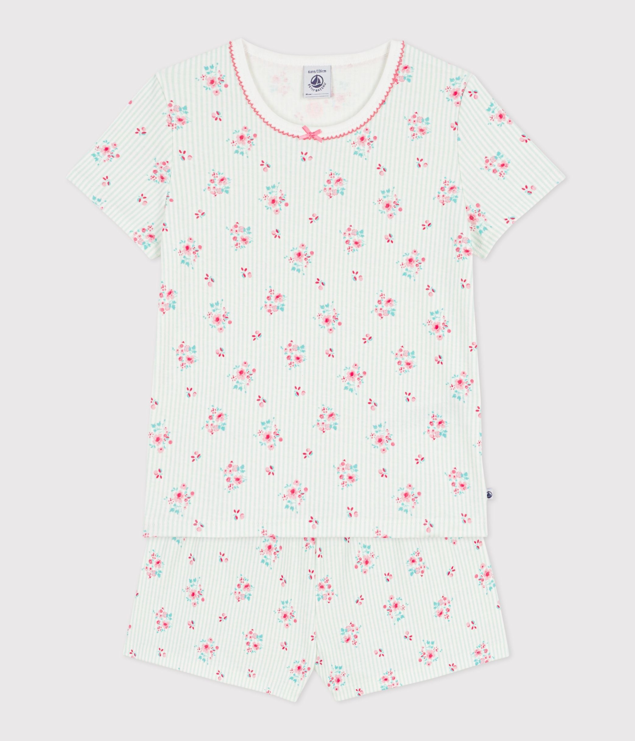 pyjama-short-enfant-en-coton-imprimé-fleuri
