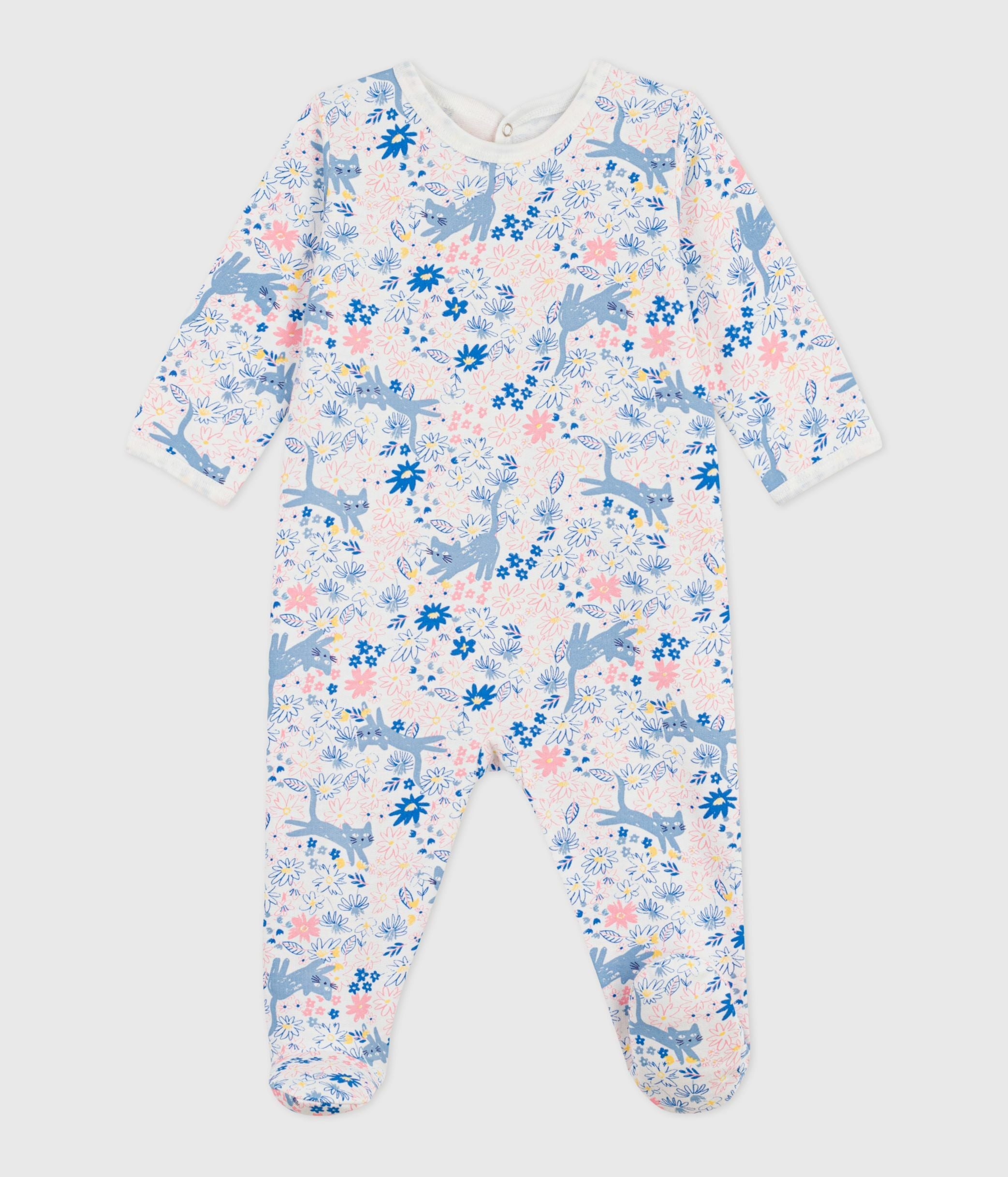 pyjama-bébé-en-molleton-gratté-ouverture-au-dos-imprimé-fleuri