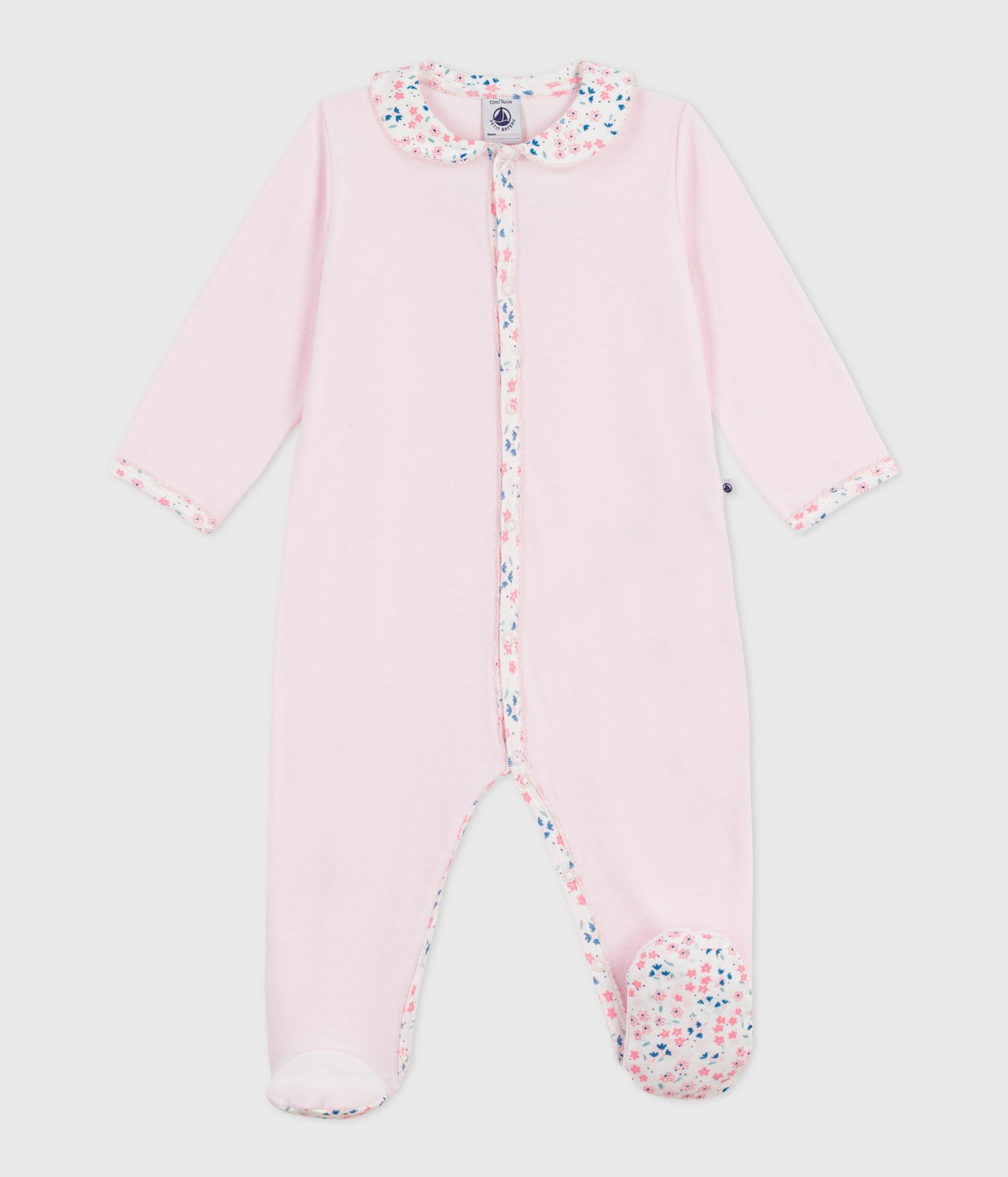 pyjama-bébé-en-velours-uni-à-col