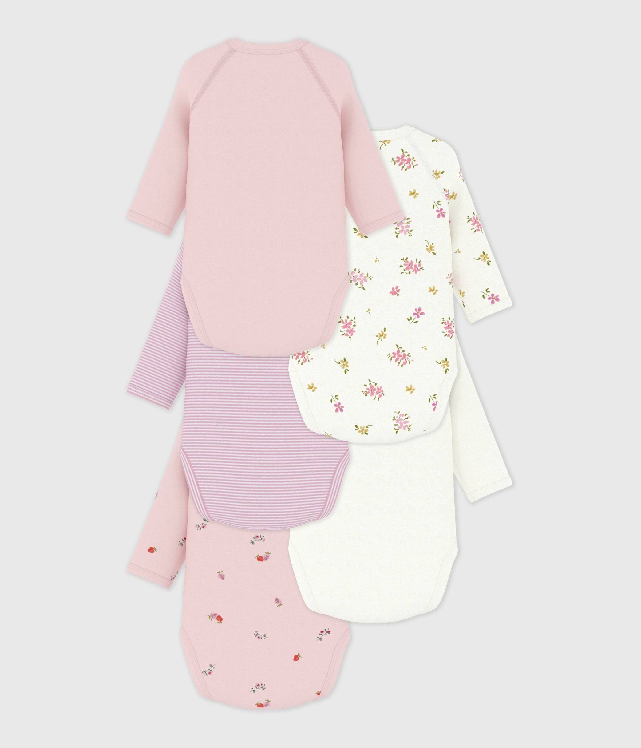 lot-de-5-bodies-croisés-manches-longues-en-coton-imprimé-bébé