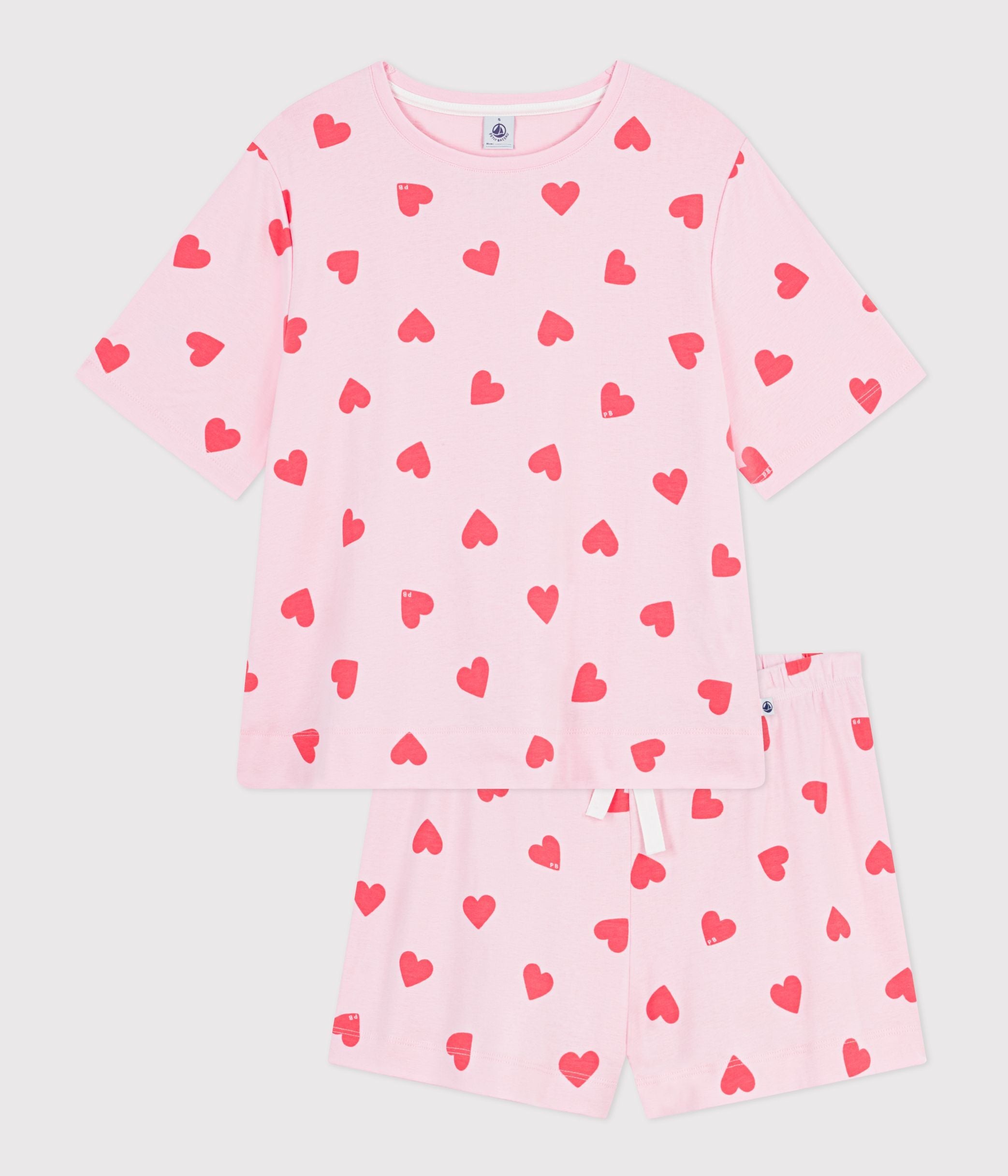 pyjama-short-femme-en-coton-imprimé-coeur