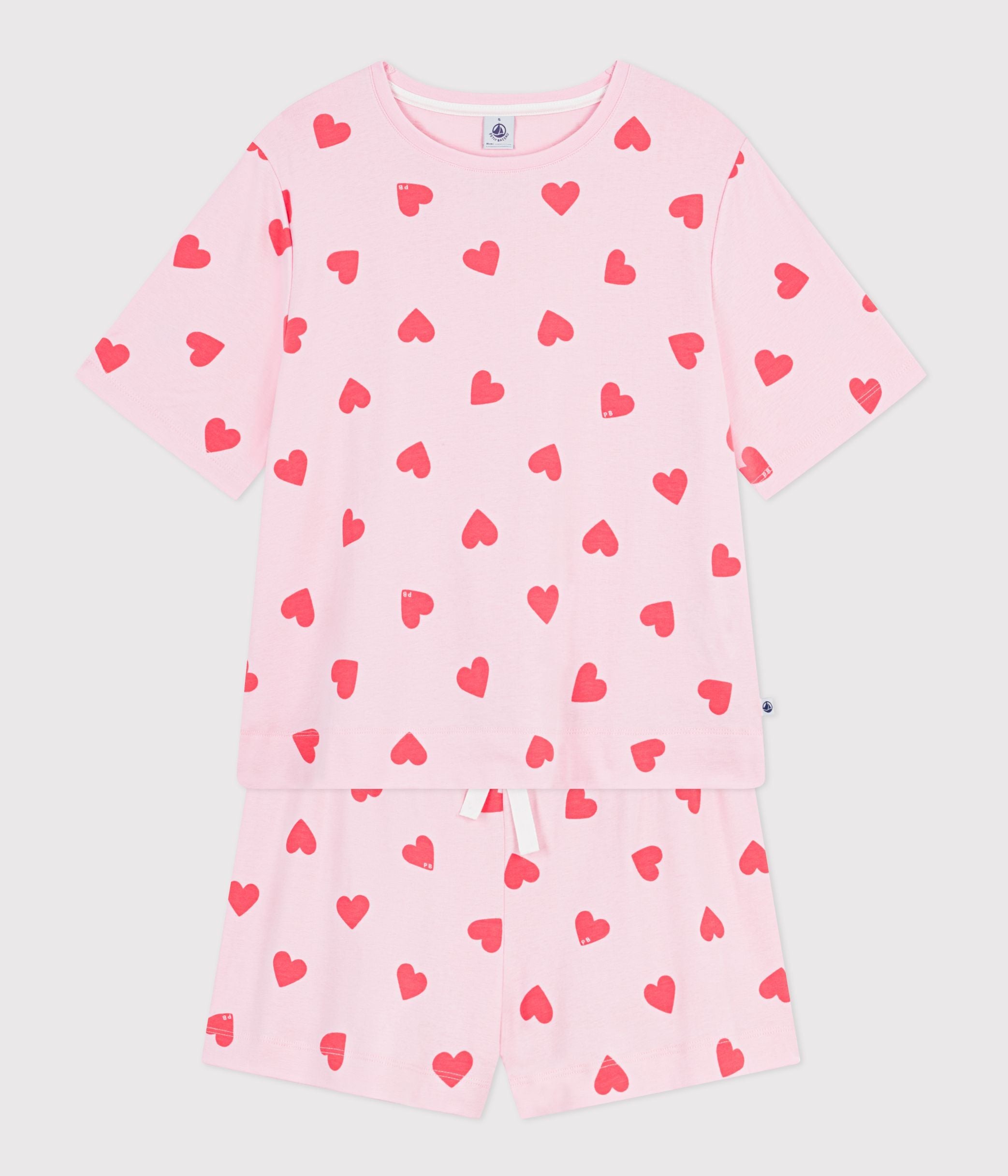 pyjama-short-femme-en-coton-imprimé-coeur