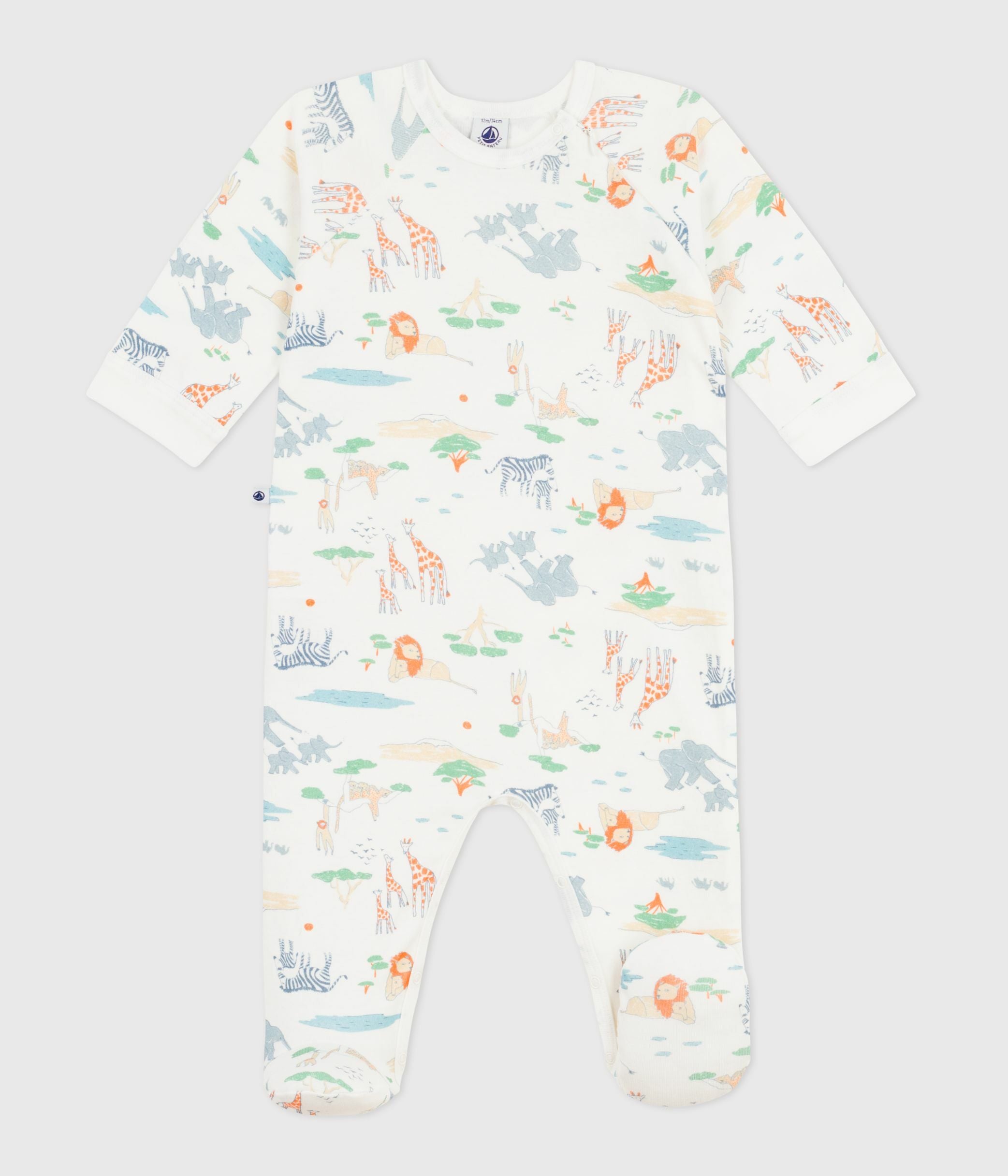 pyjama-bébé-en-coton-avec-zip-imprimé-savane