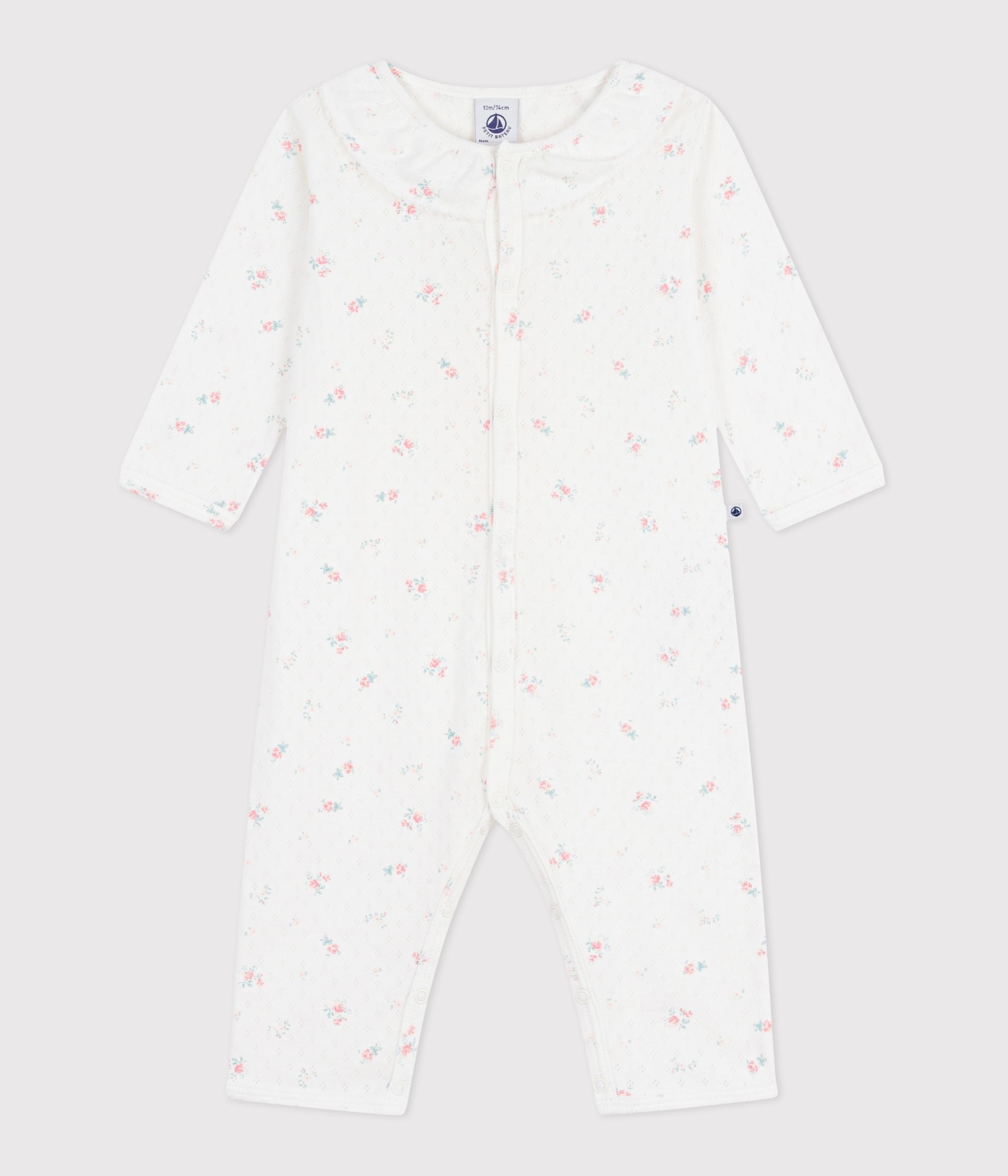 pyjama-bébé-en-coton-ajouré-sans-pieds-avec-col-imprimé-fleuri
