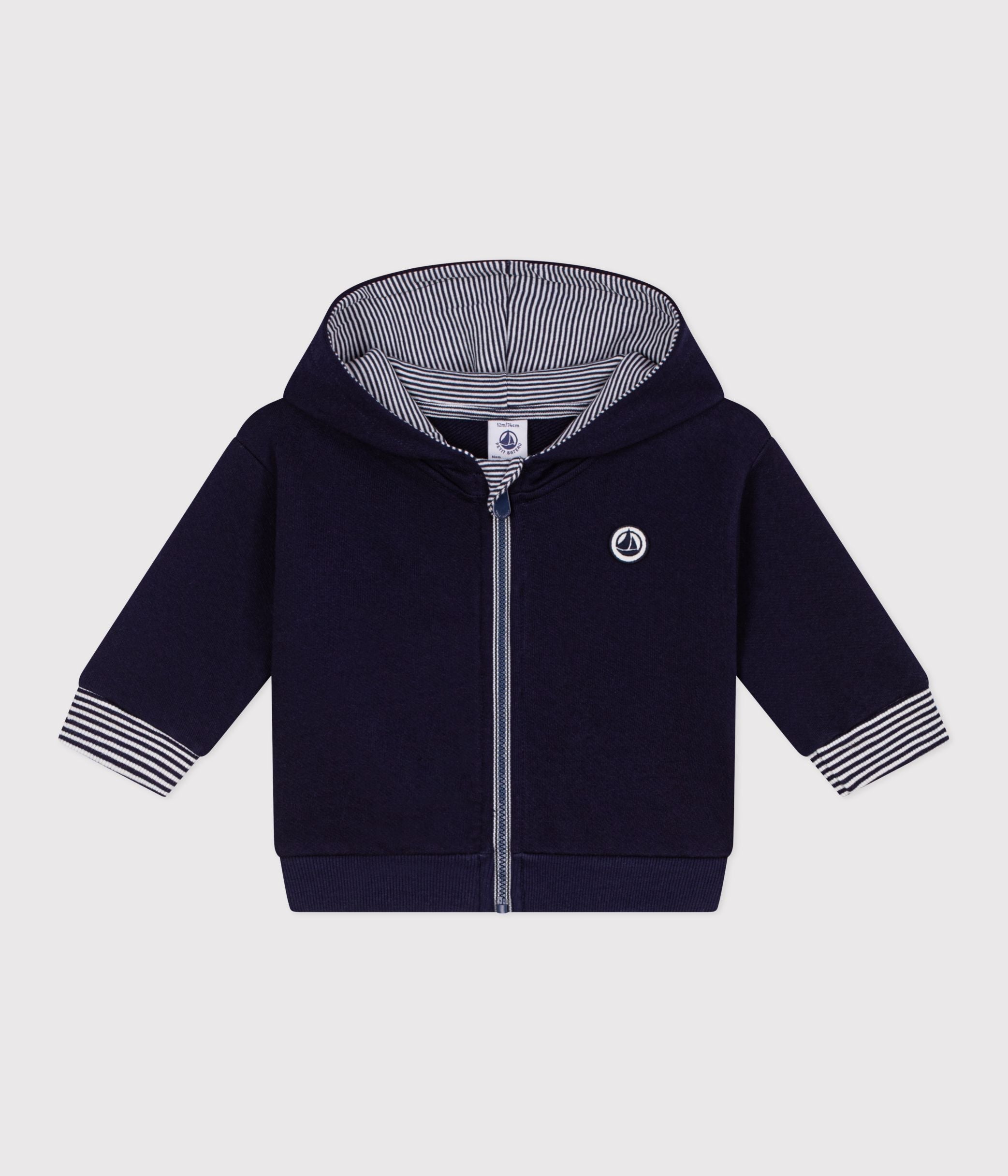 sweatshirt-à-capuche-bébé-en-coton-détails-rayés