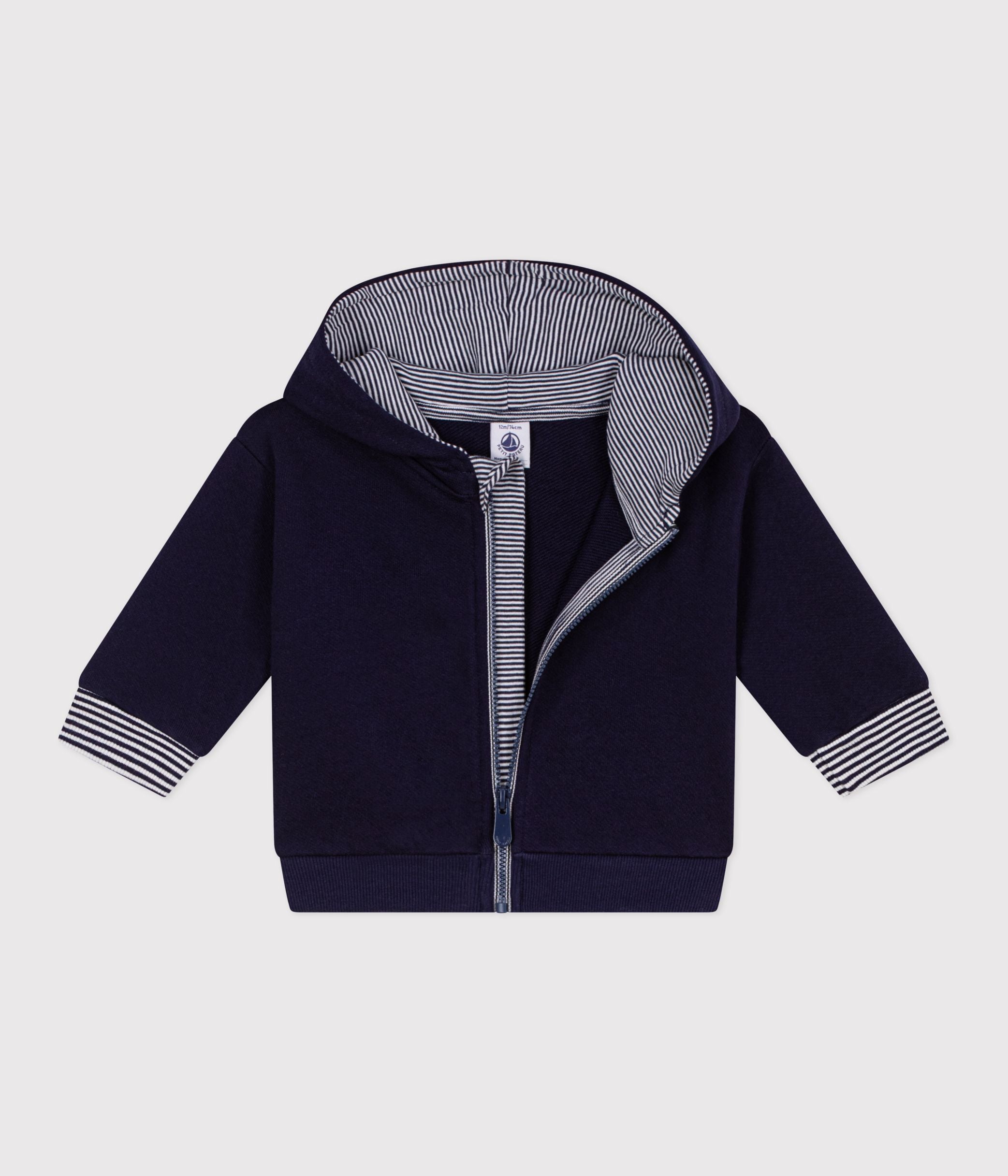 sweatshirt-à-capuche-bébé-en-coton-détails-rayés