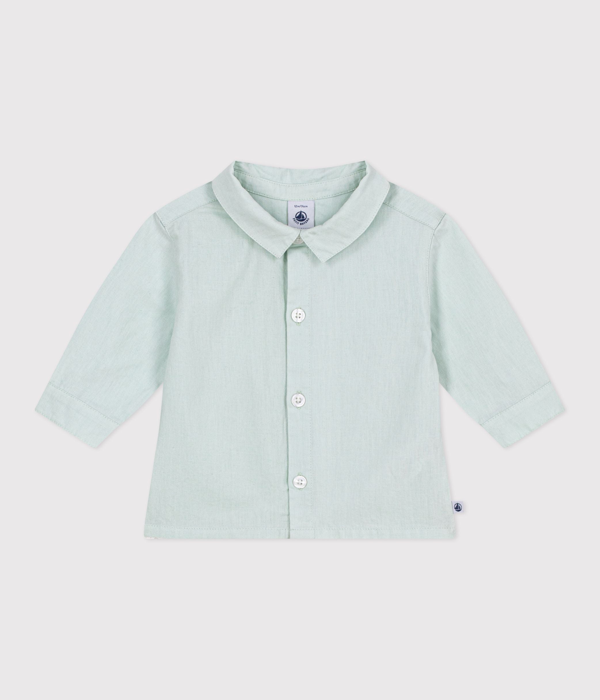 chemise-bébé-en-coton/lin-à-manches-longues,-unie