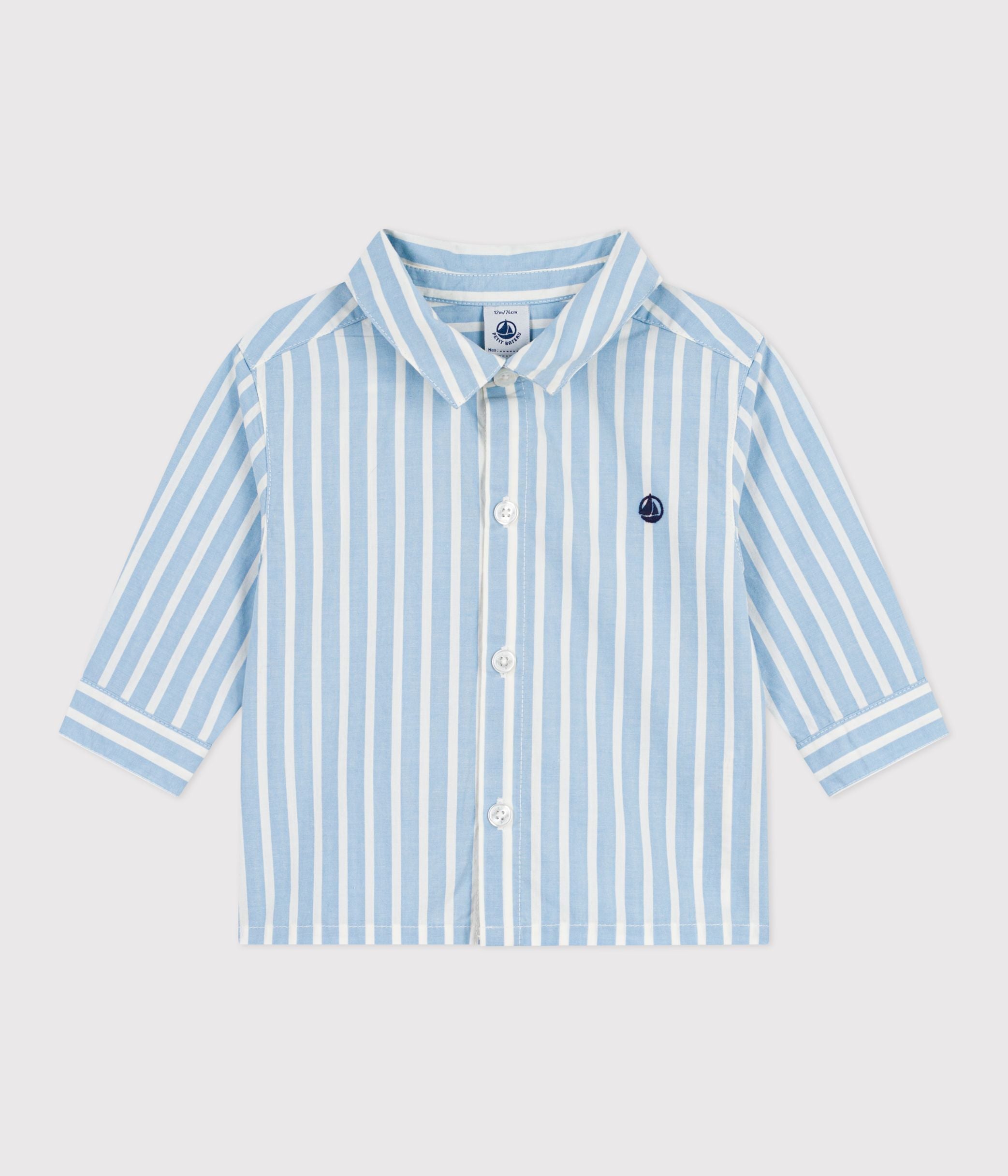 chemise-bébé-en-coton-à-manches-longues,-rayée