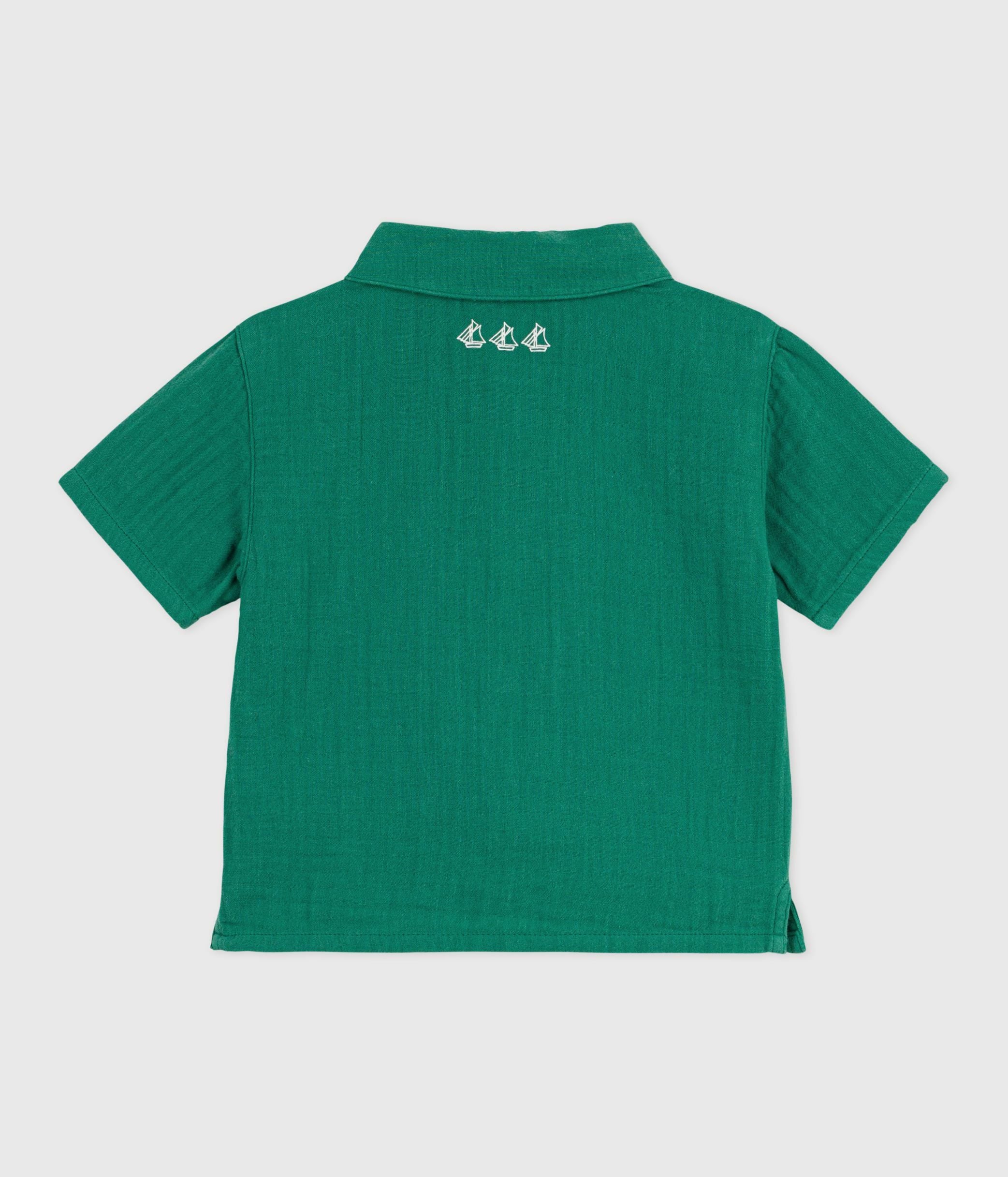 chemise-bébé-en-coton/lin-à-manches-courtes,-unie