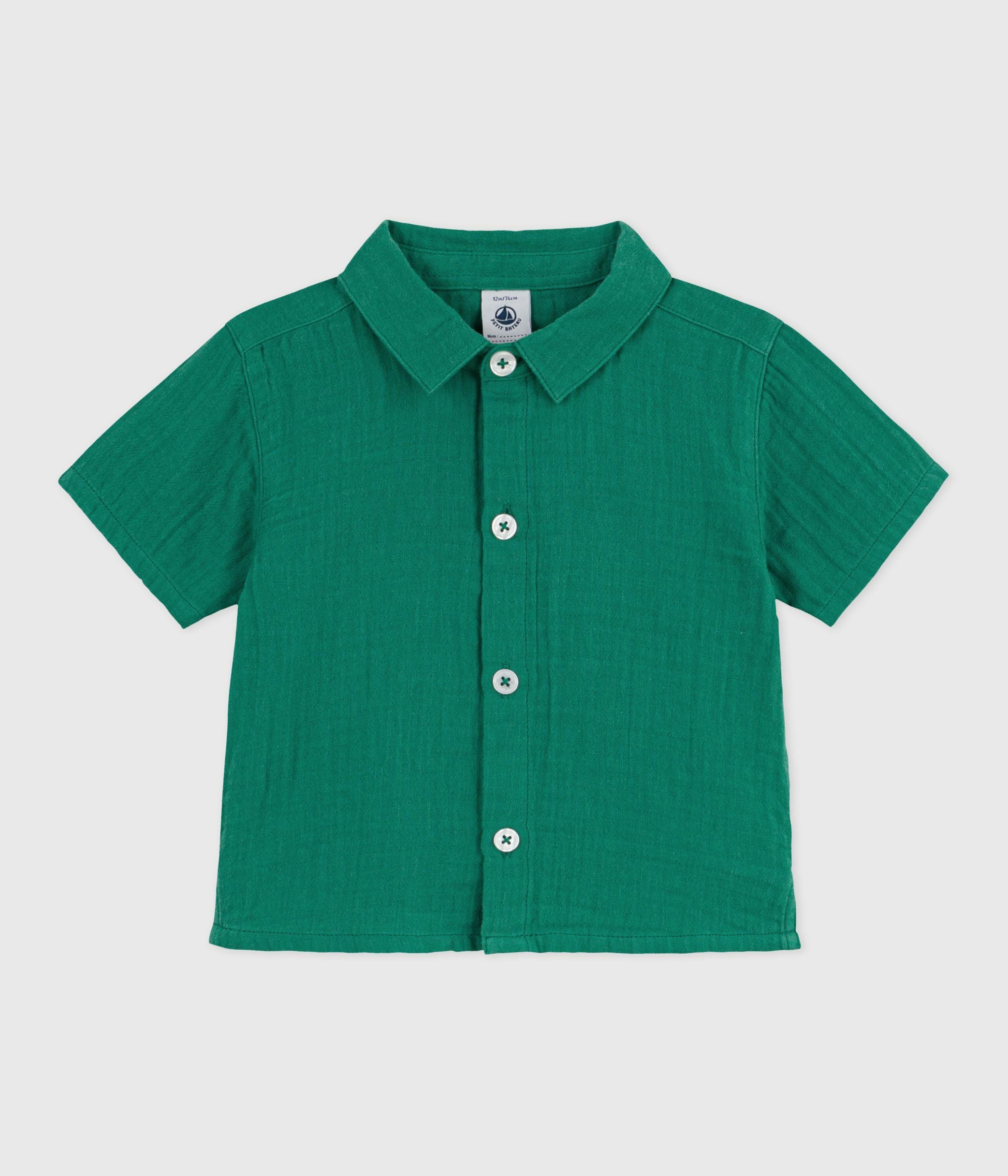 chemise-bébé-en-coton/lin-à-manches-courtes,-unie