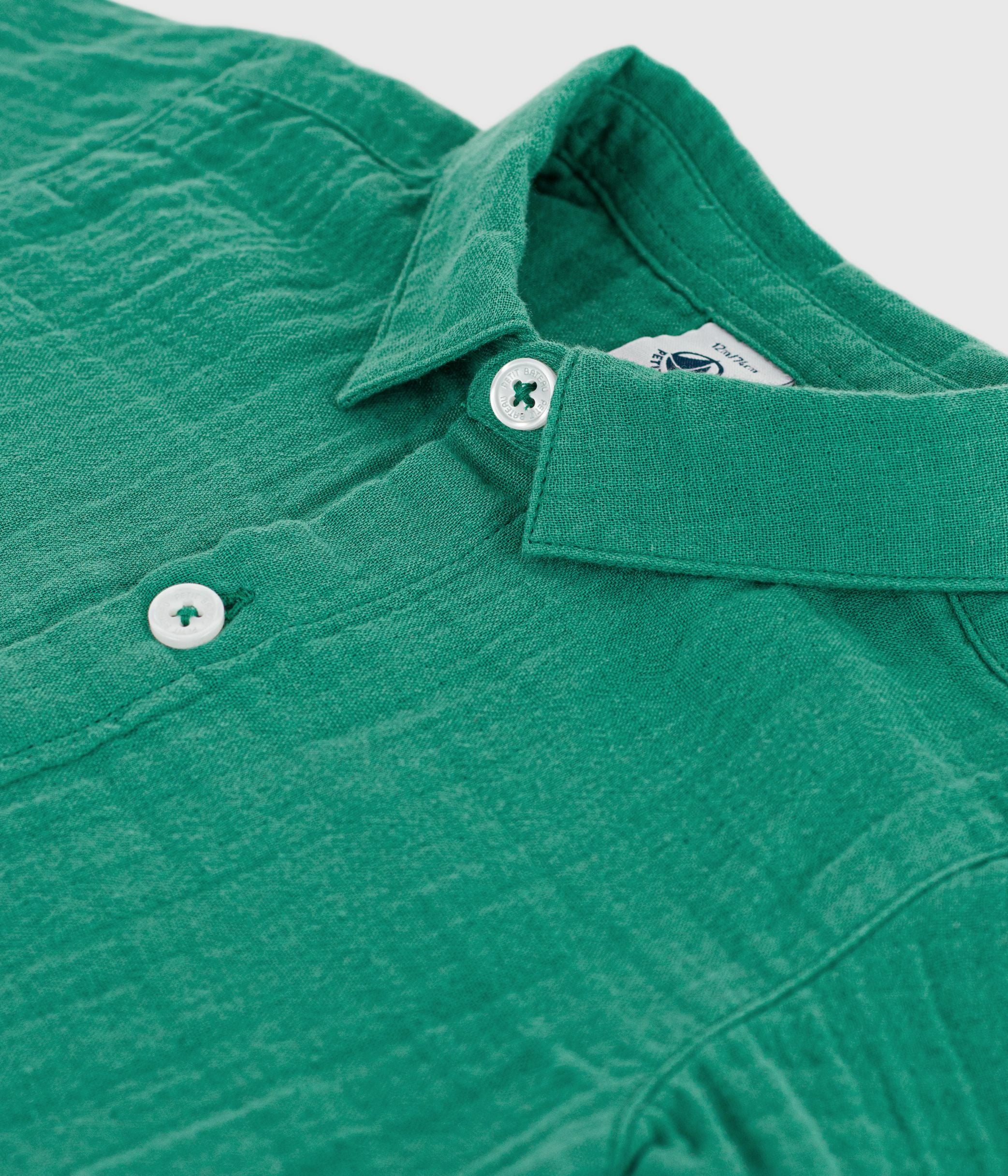 chemise-bébé-en-coton/lin-à-manches-courtes,-unie