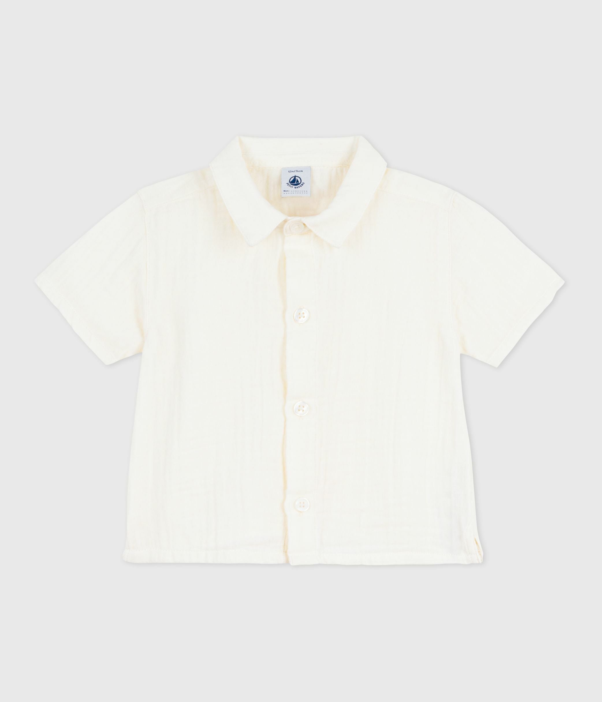 chemise-bébé-en-coton/lin-à-manches-courtes,-unie