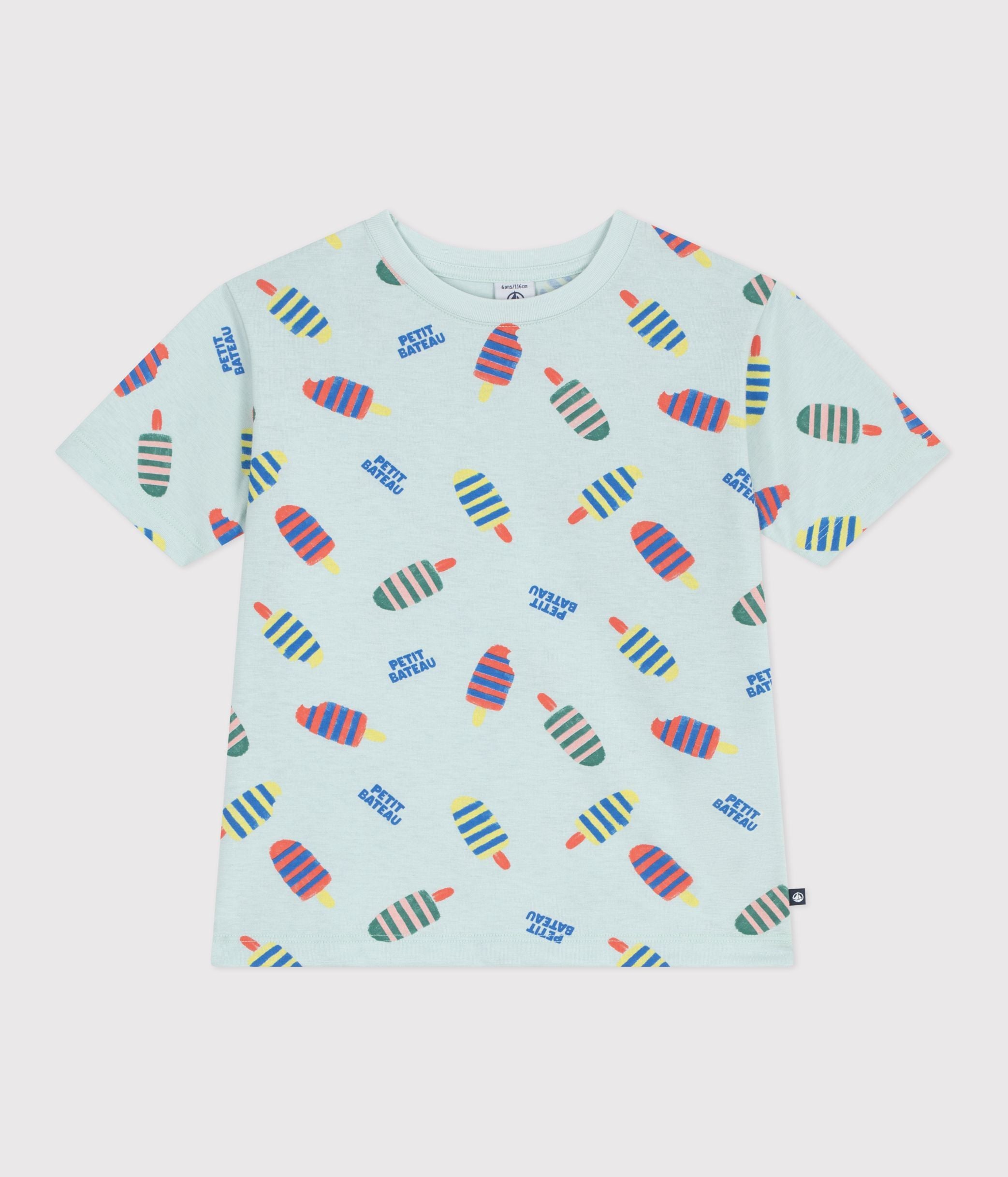 tee-shirt-enfant-manches-courtes-en-coton-imprimé-mouettes