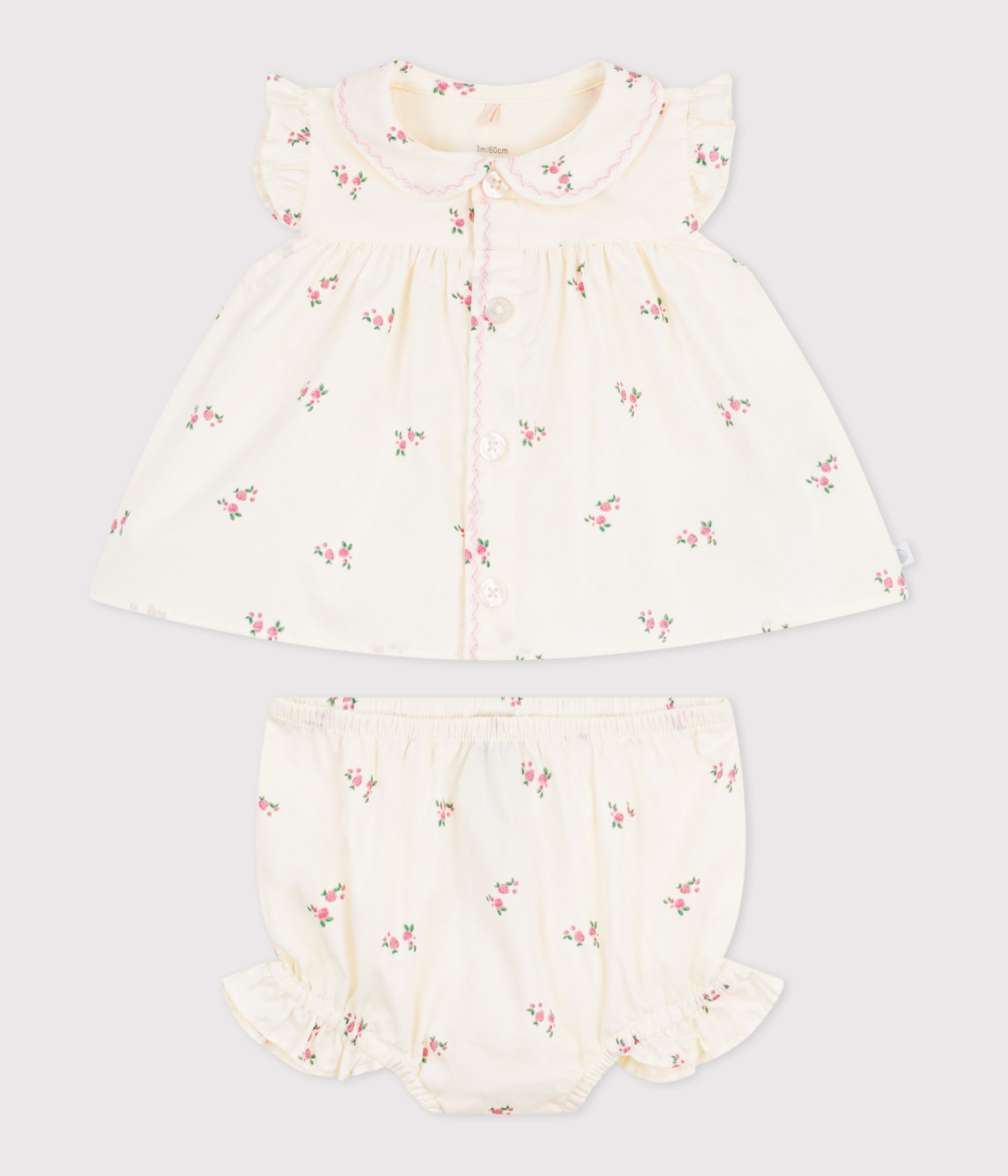 ensemble-2-pièces-bébé-en-coton,-blouse-et-bloomer-imprimés-fleurs