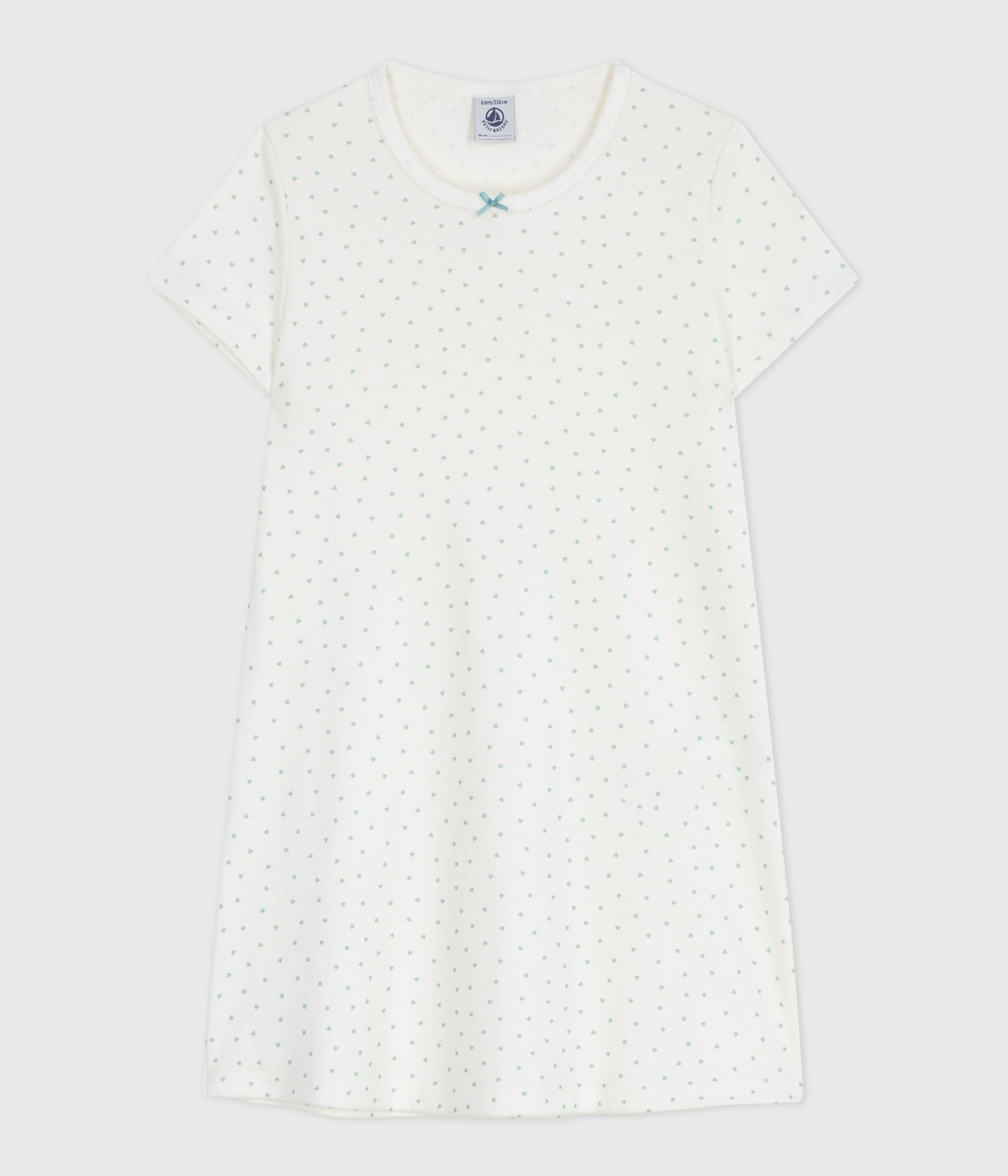 chemise-de-nuit-enfant-en-coton-manches-courtes-imprimé-coeurs