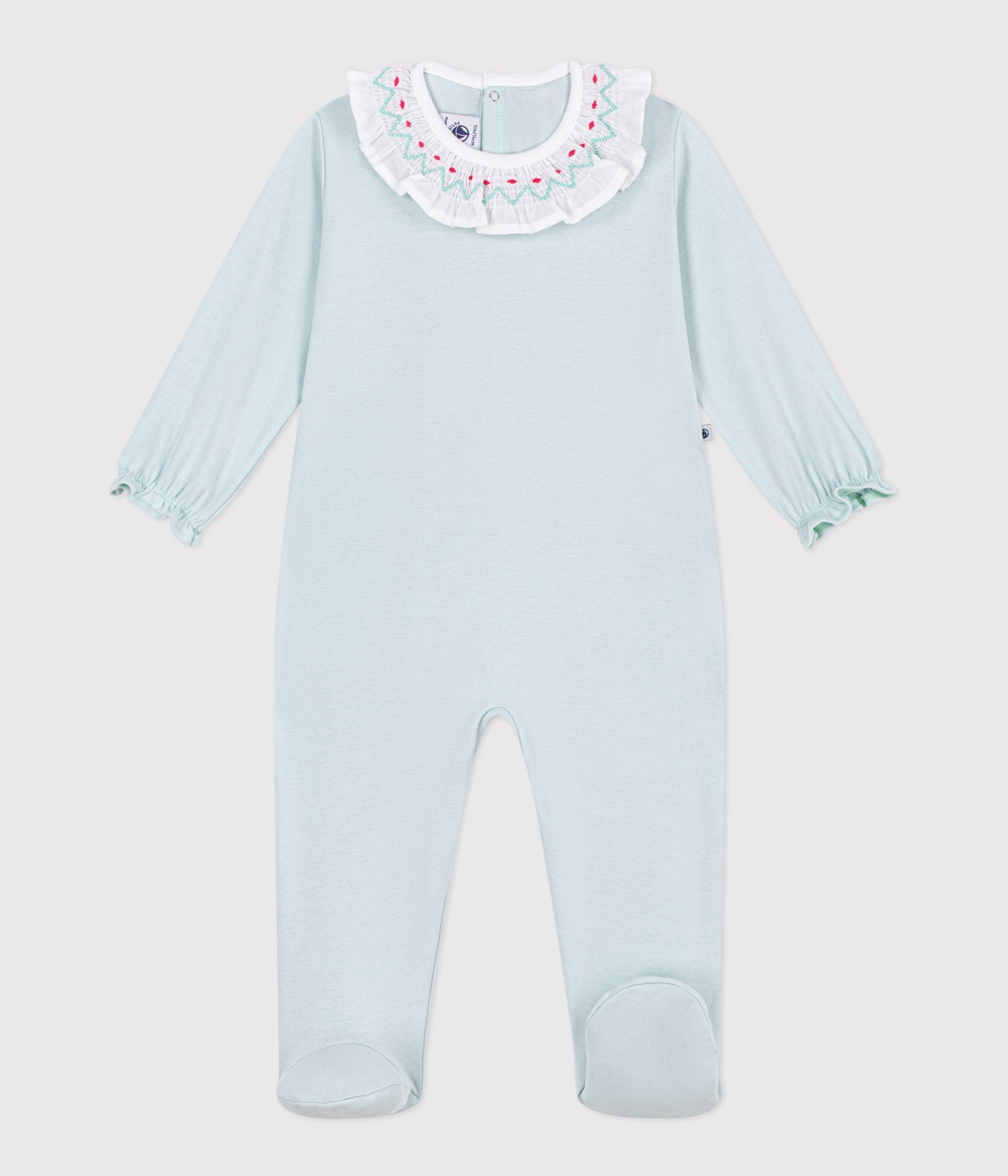 pyjama-bébé-en-coton-ouverture-au-dos-uni-à-collerette