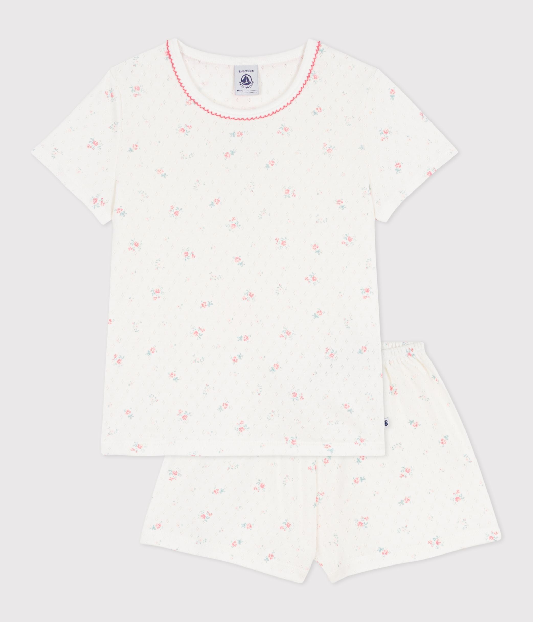 pyjama-short-enfant-en-coton-ajouré-imprimé-fleuri