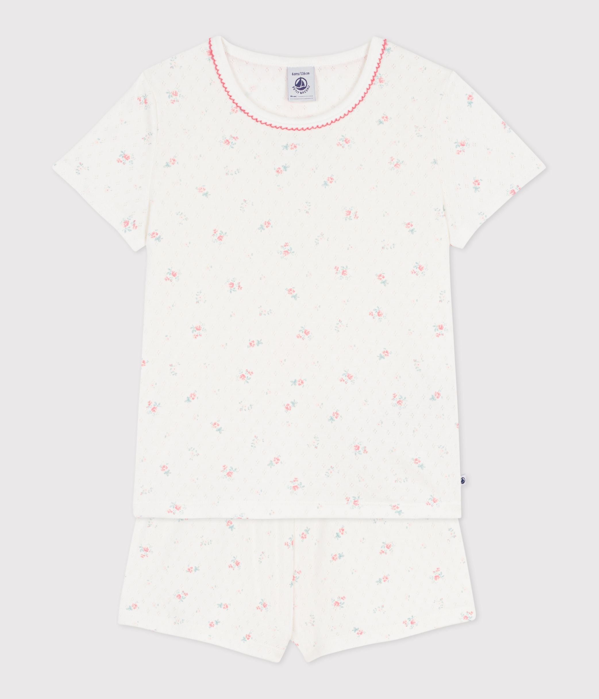 pyjama-short-enfant-en-coton-ajouré-imprimé-fleuri