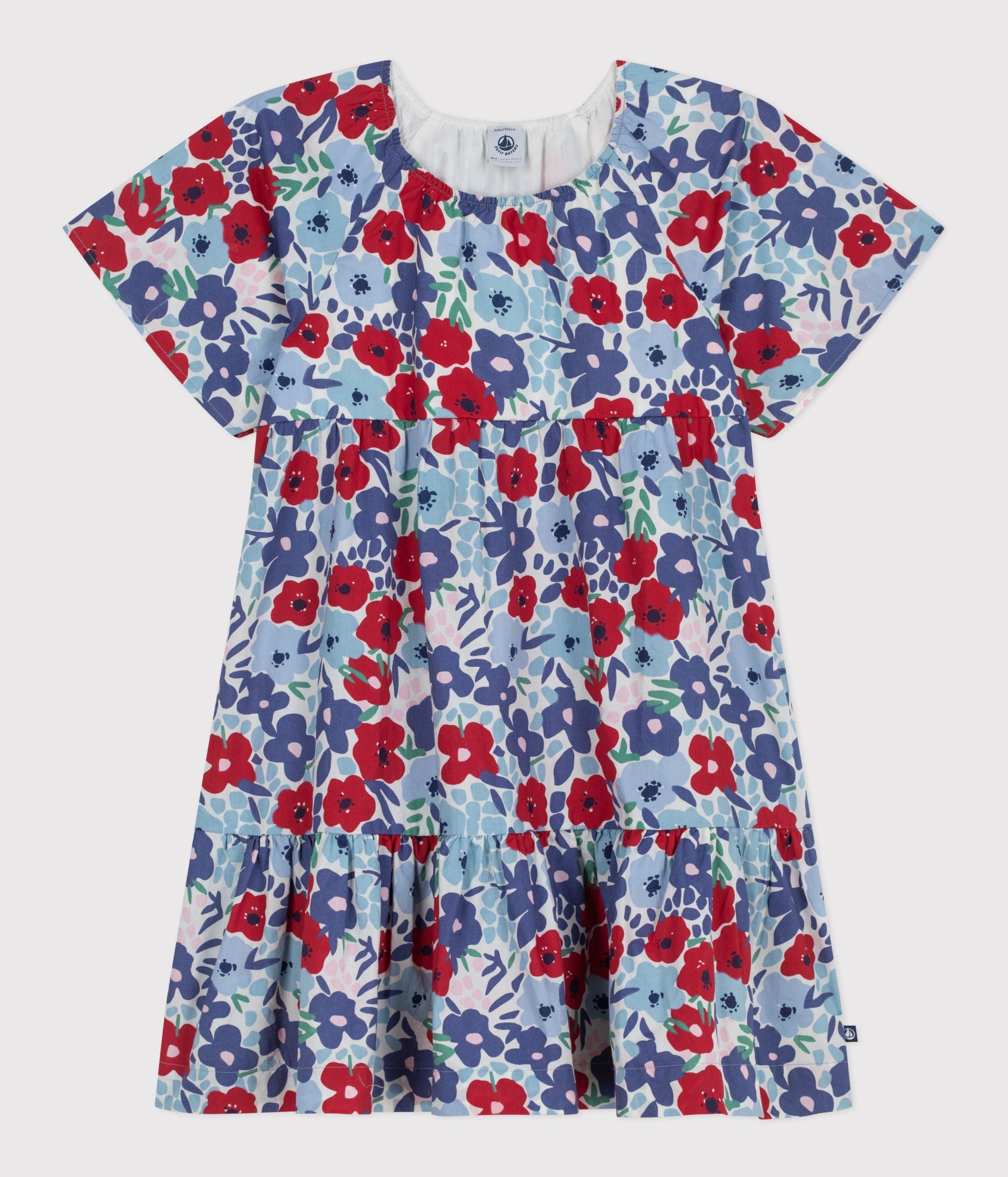 robe-enfant-manches-courtes-en-coton-imprimée-fleurs