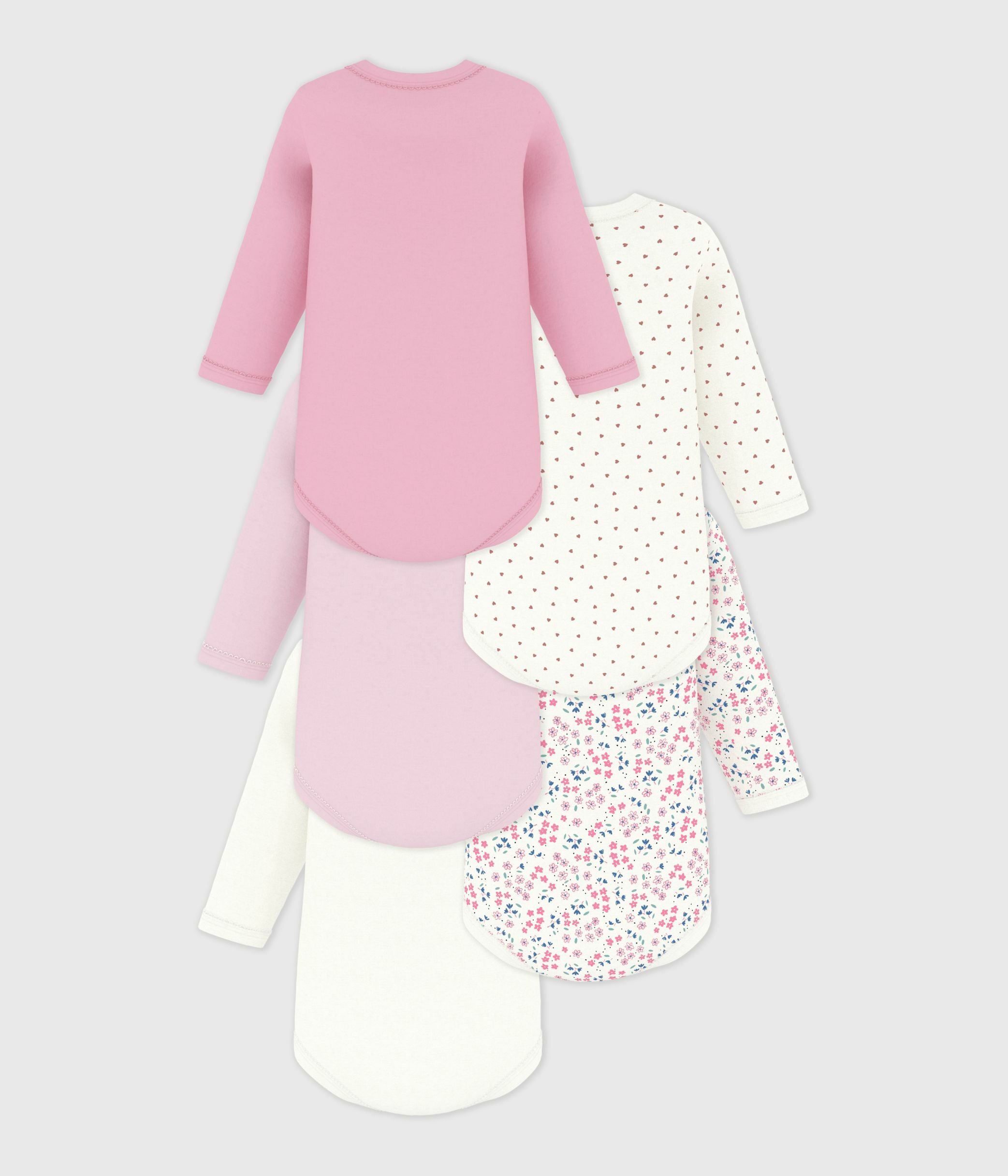 lot-de-5-bodies-manches-longues-en-coton-imprimé-fleuri-bébé