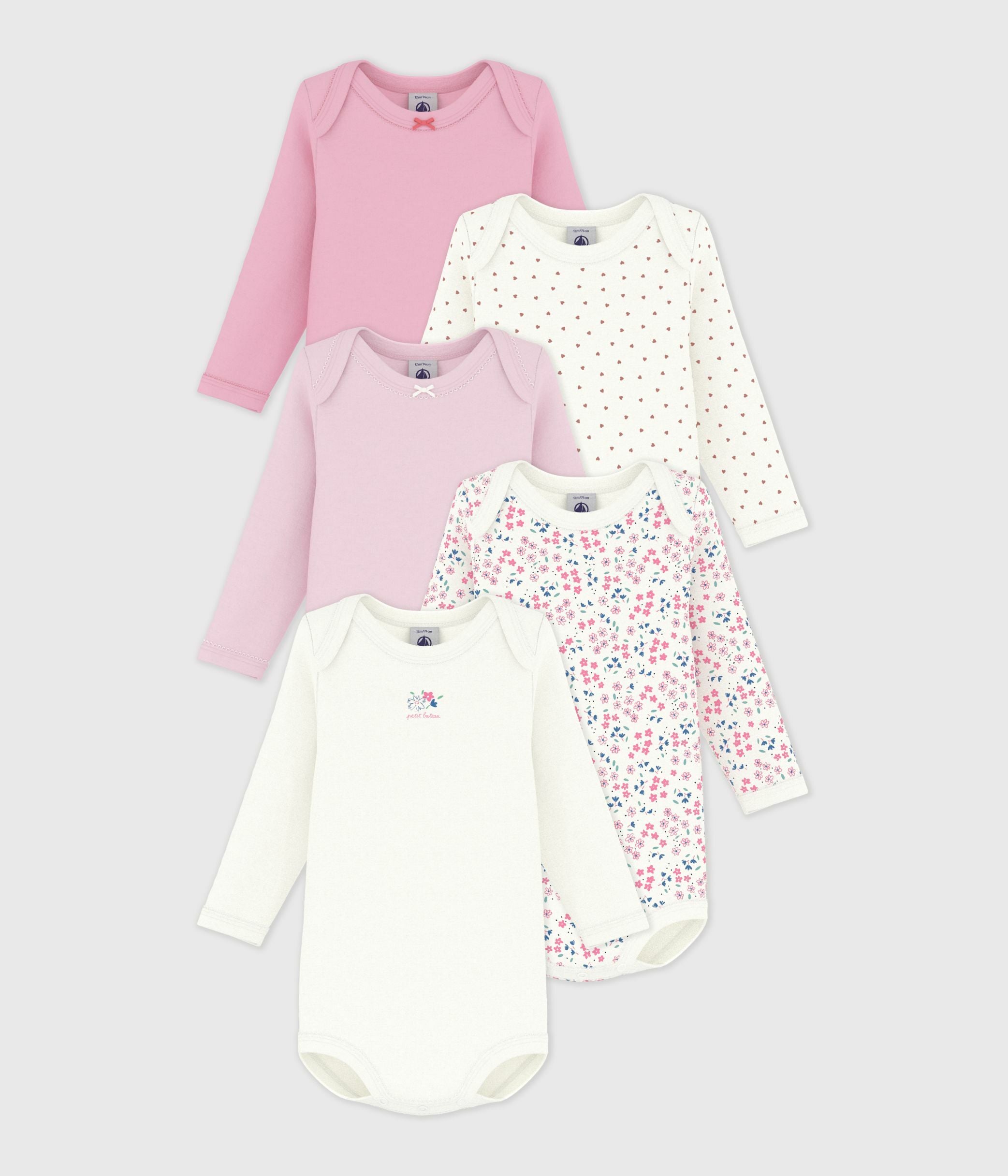 lot-de-5-bodies-manches-longues-en-coton-imprimé-fleuri-bébé