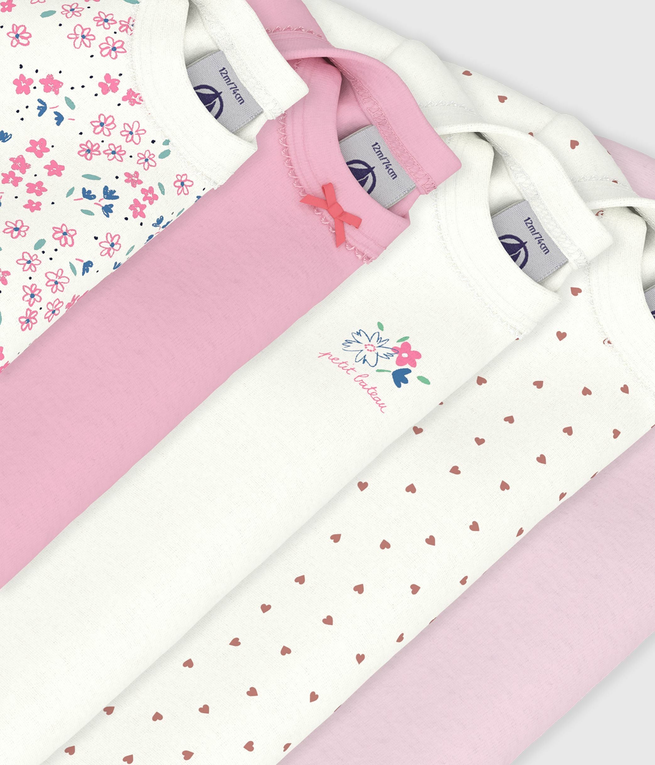lot-de-5-bodies-manches-longues-en-coton-imprimé-fleuri-bébé