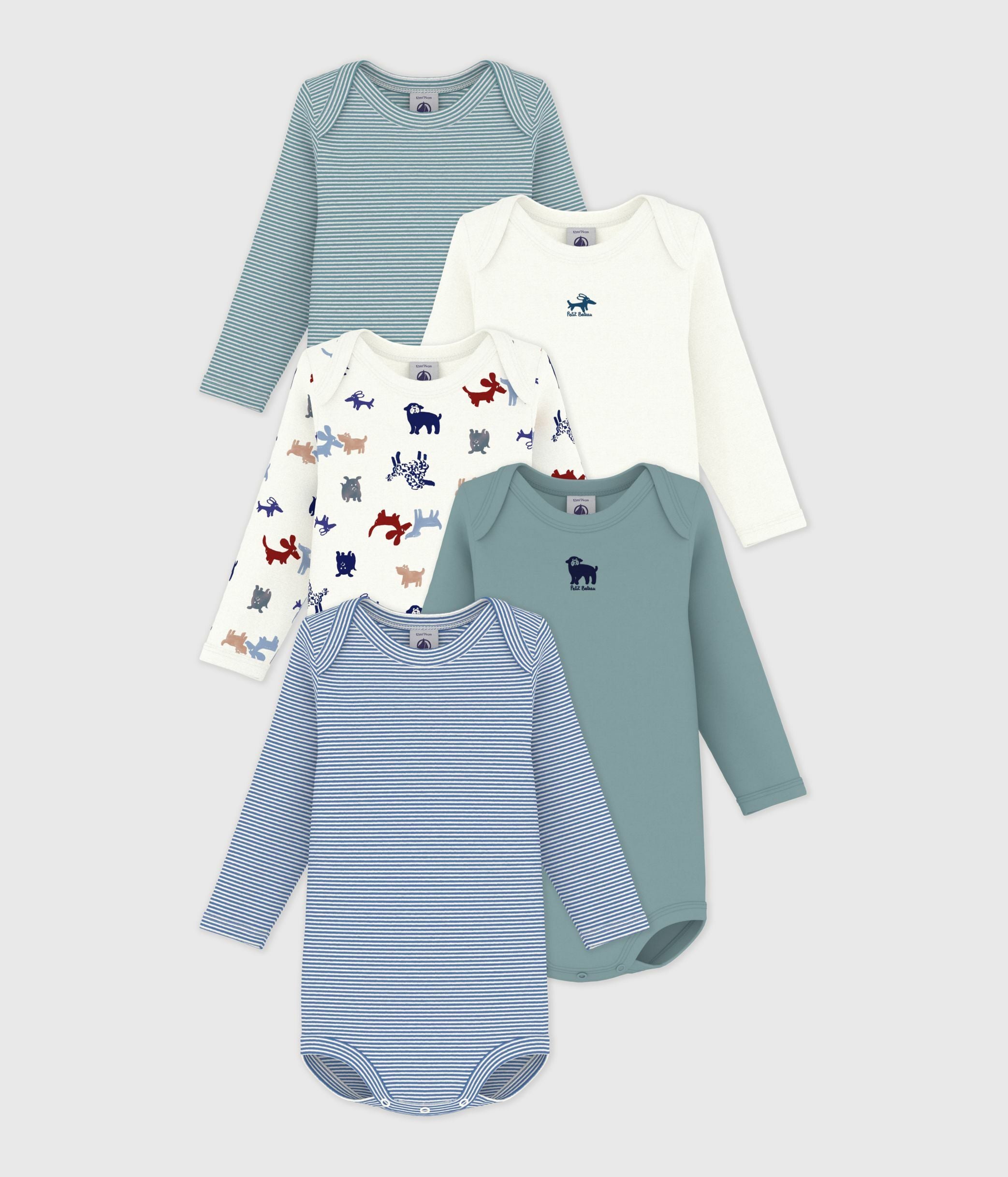 lot-de-5-bodies-manches-longues-en-coton-imprimé-bébé