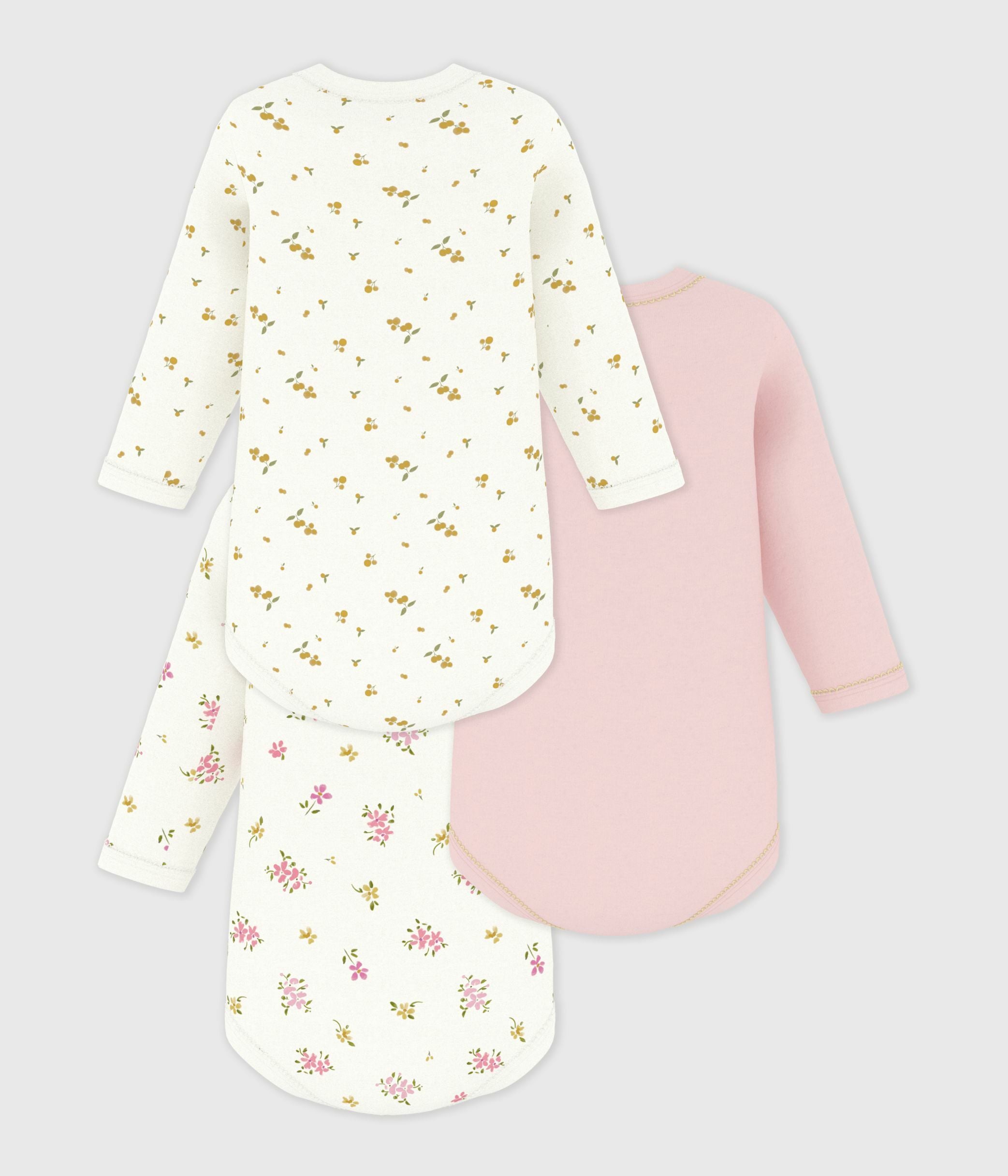 lot-de-3-bodies-manches-longues-en-coton-imprimé-fleuri-bébé