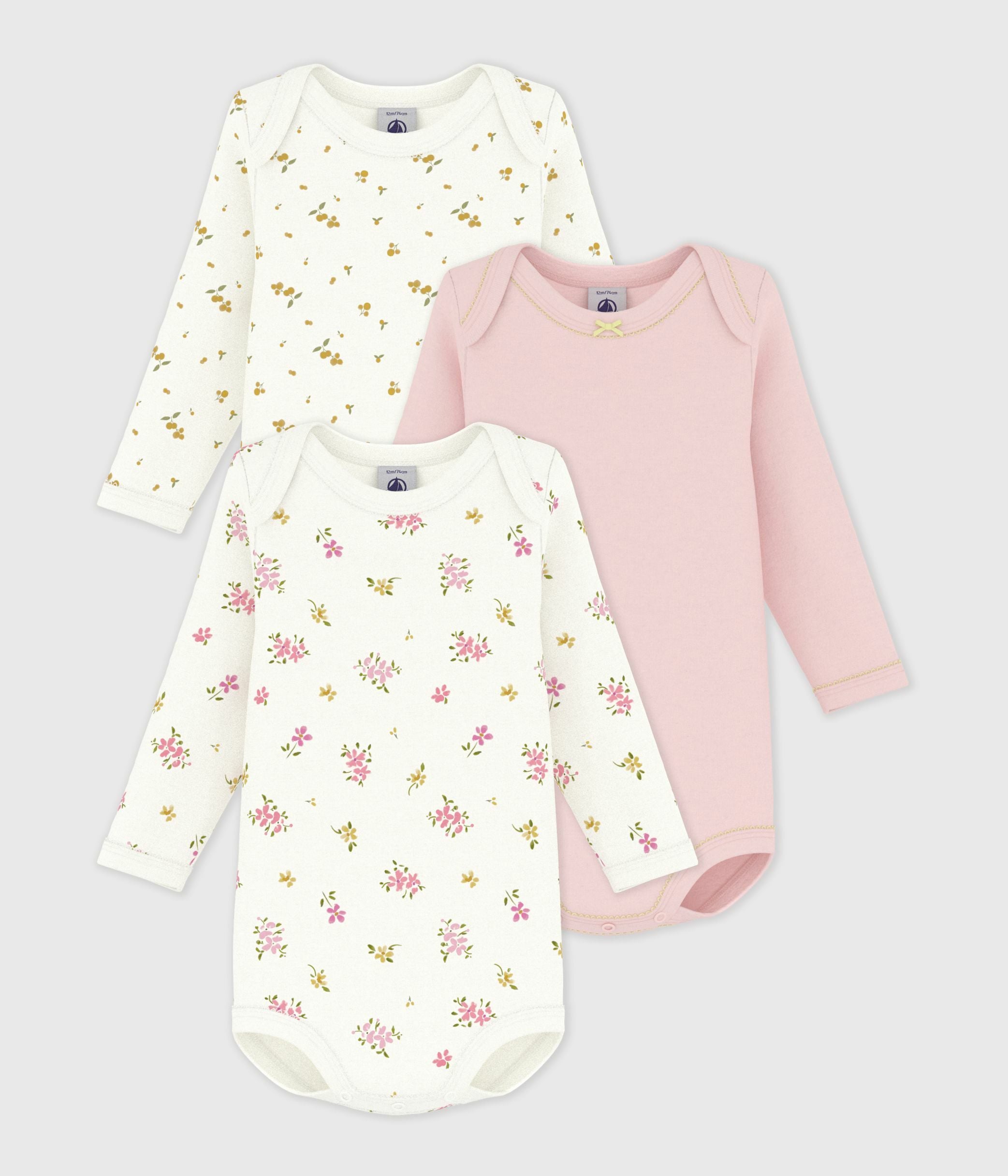 lot-de-3-bodies-manches-longues-en-coton-imprimé-fleuri-bébé