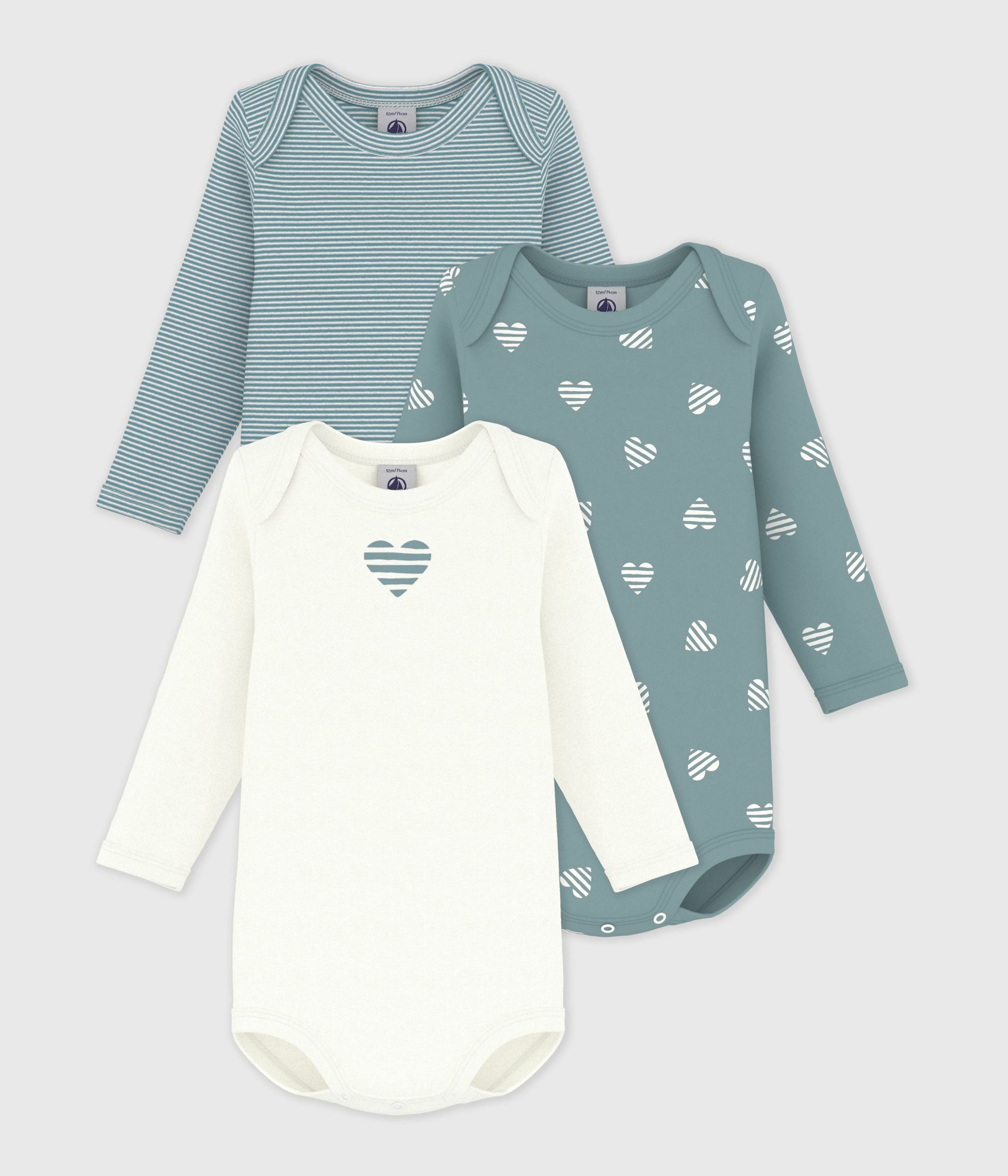 lot-de-3-bodies-manches-longues-en-coton-imprimé-coeur-bébé