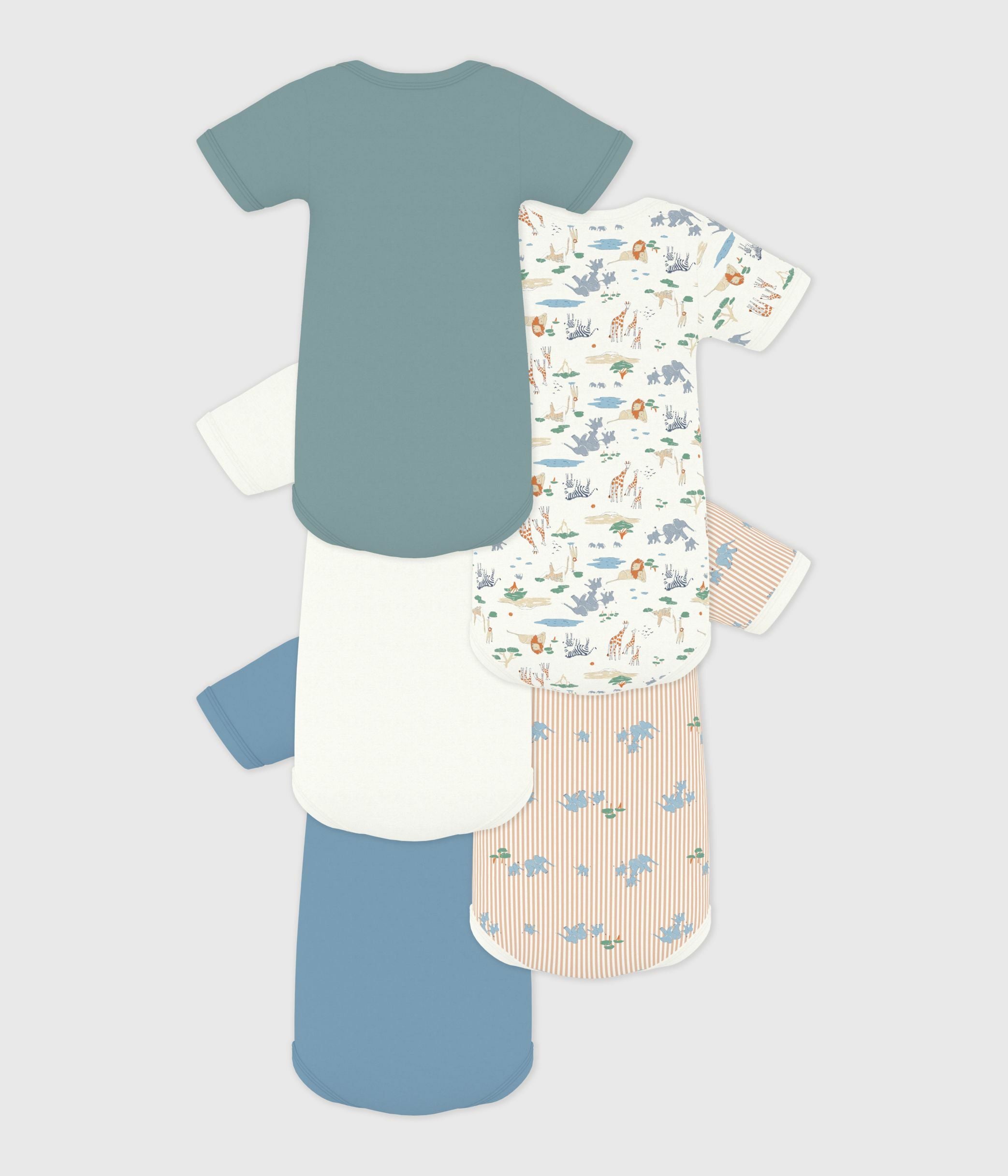 lot-de-5-bodies-manches-courtes-en-coton-imprimé-bébé