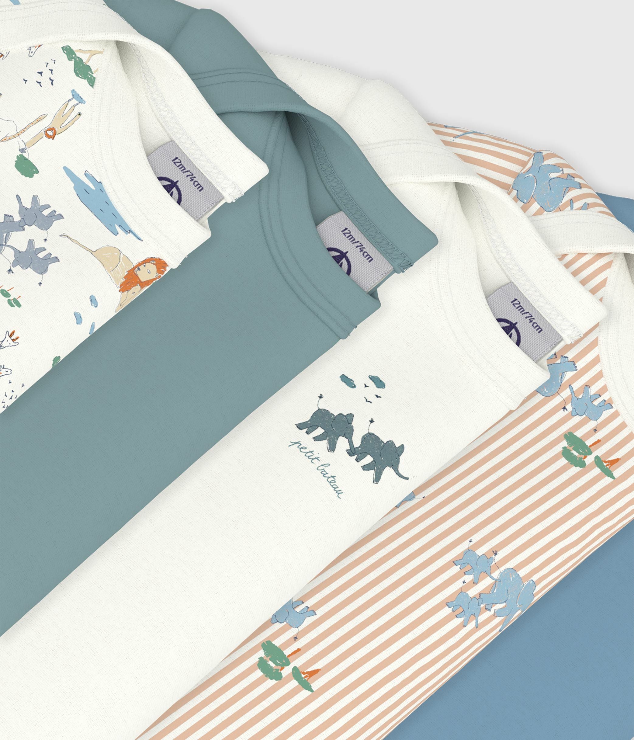 lot-de-5-bodies-manches-courtes-en-coton-imprimé-bébé