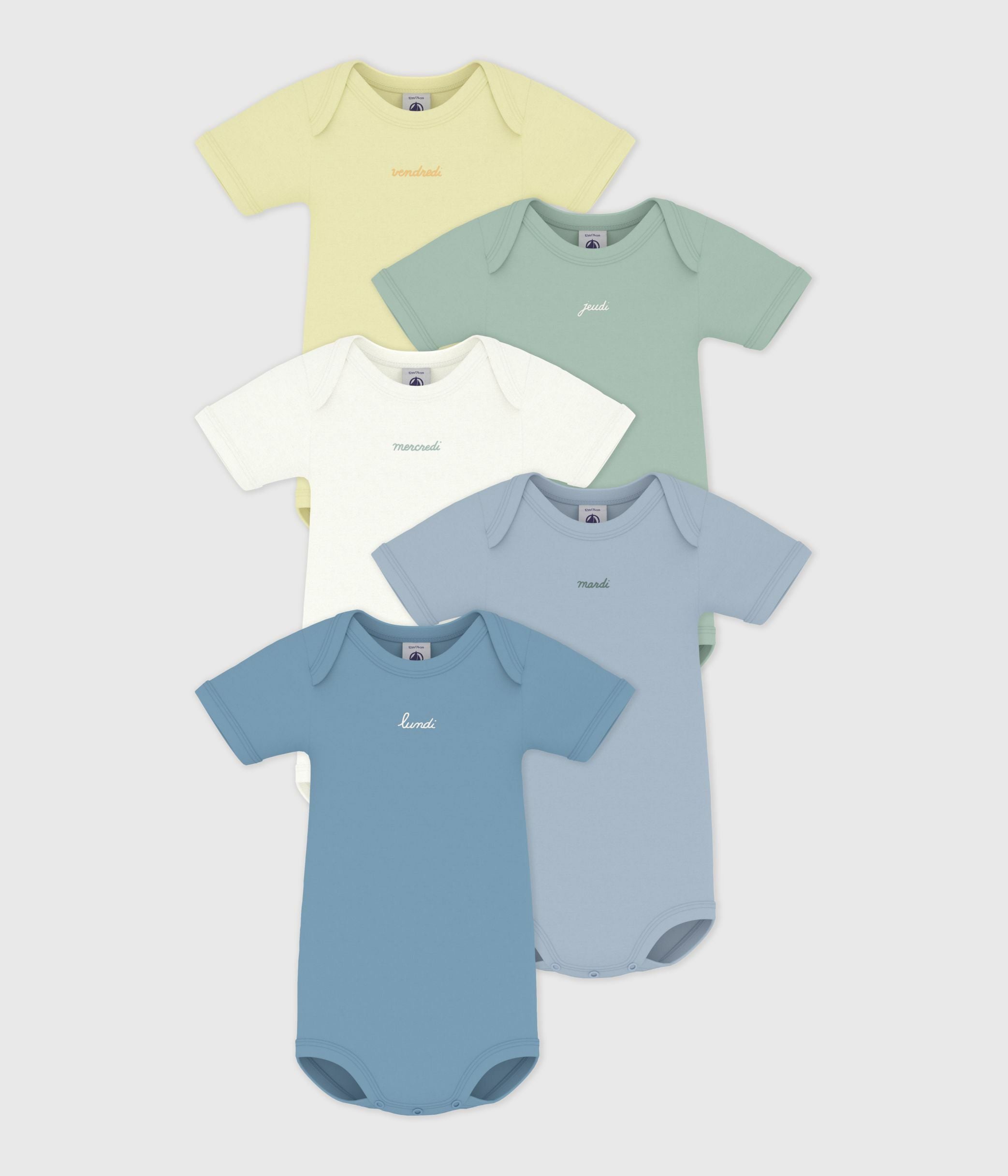 lot-de-5-bodies-manches-courtes-en-coton-uni-bébé