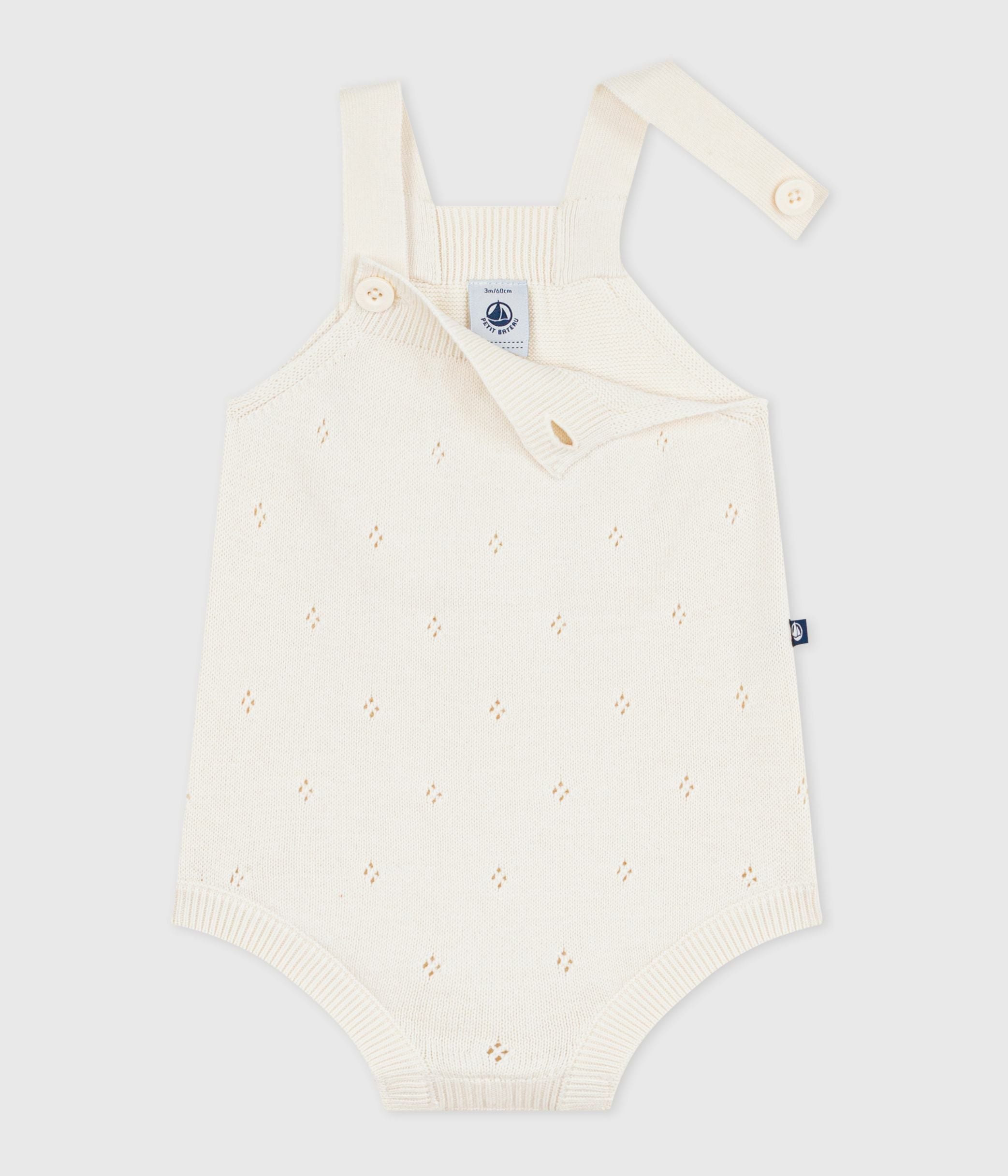 combinaison-courte-bébé-en-tricot-de-coton-ajouré