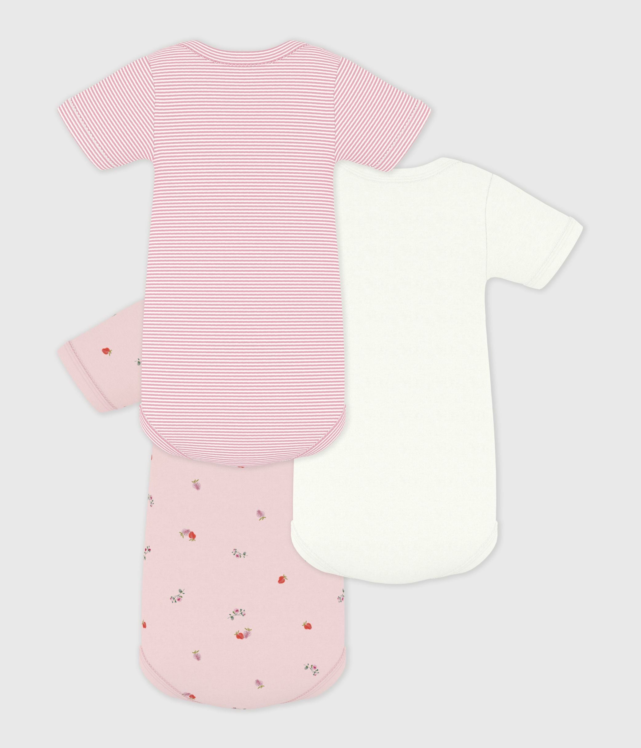 lot-de-3-bodies-manches-courtes-en-coton-imprimé-fleuri-bébé