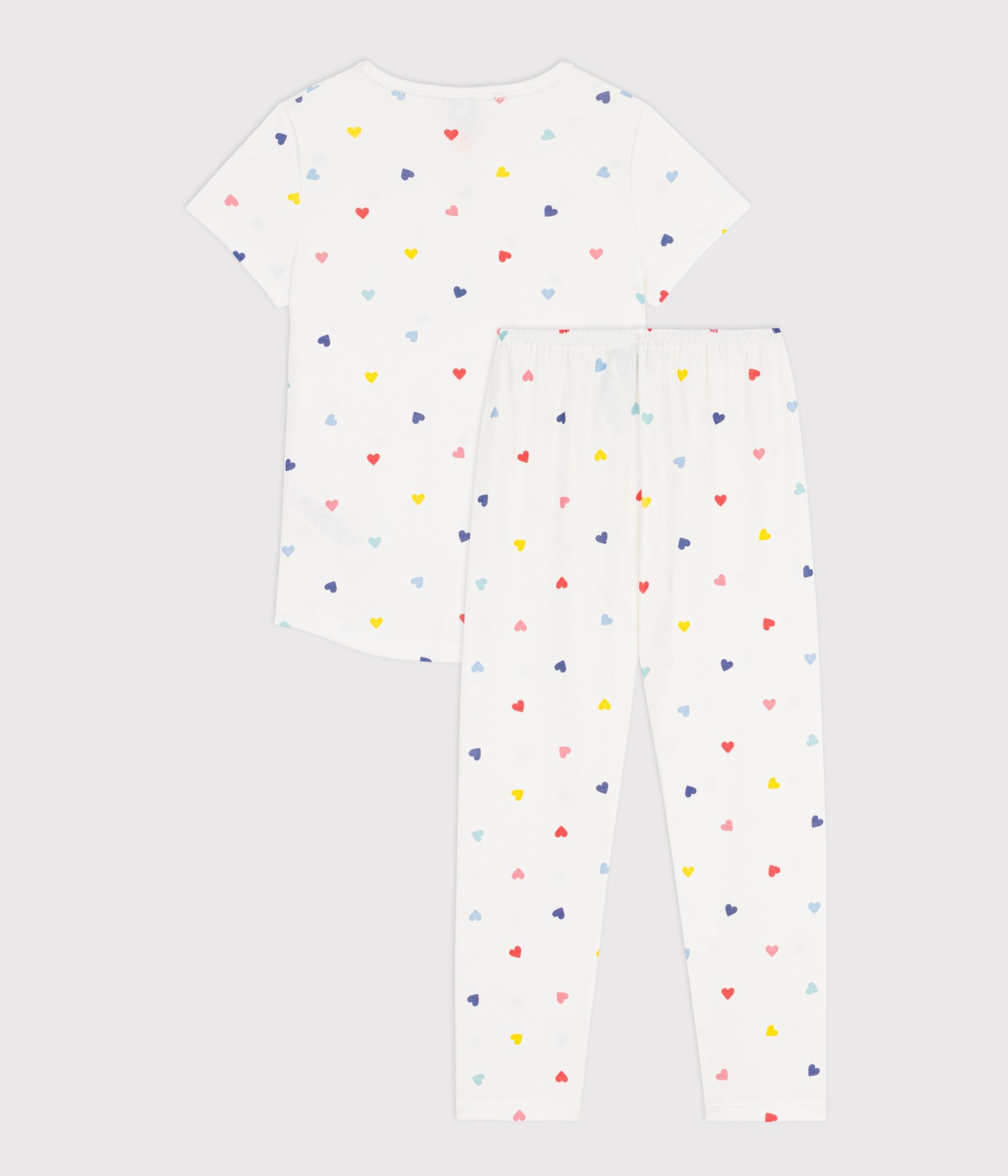 pyjama-enfant-en-coton-manches-courtes-jambes-longues-à-coeurs