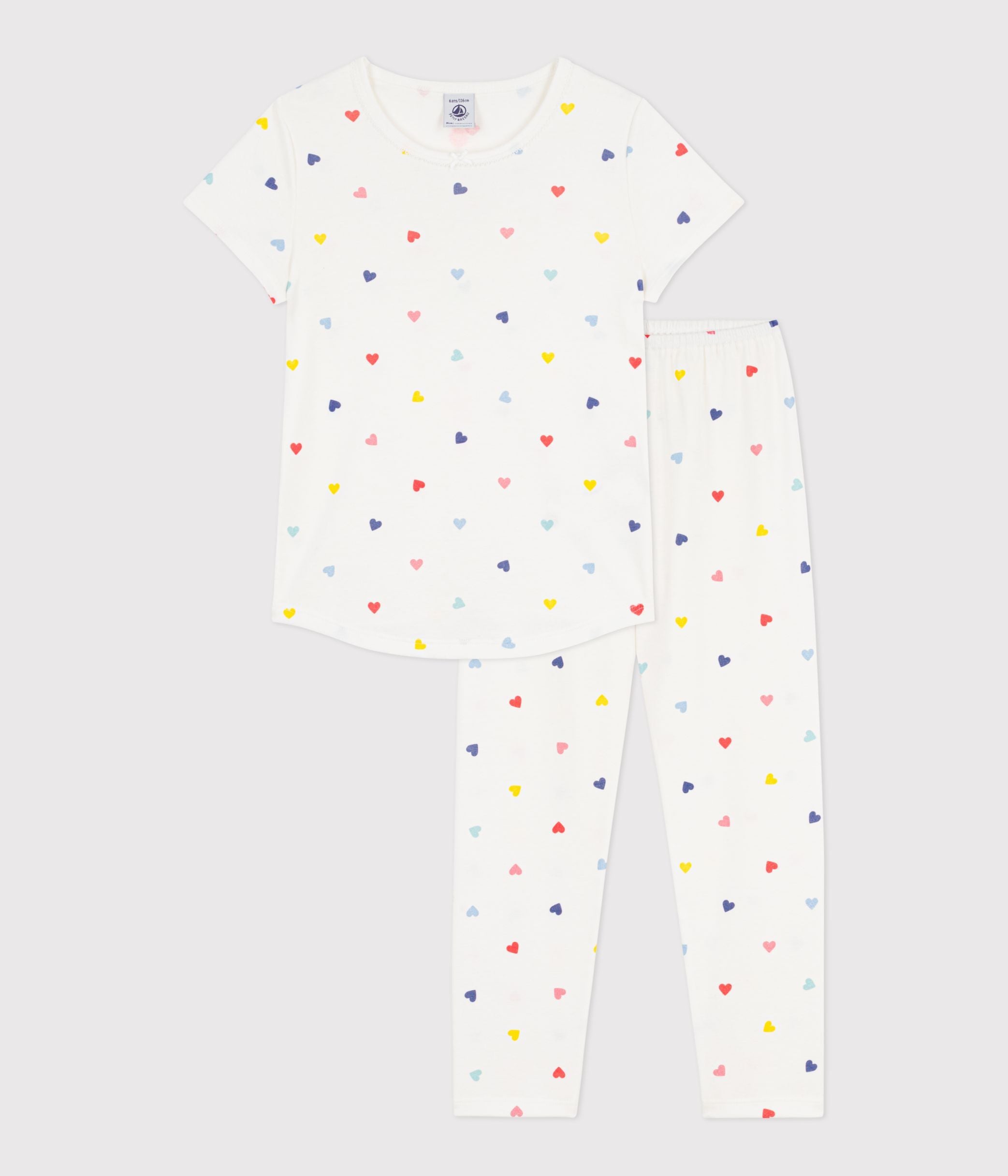 pyjama-enfant-en-coton-manches-courtes-jambes-longues-à-coeurs