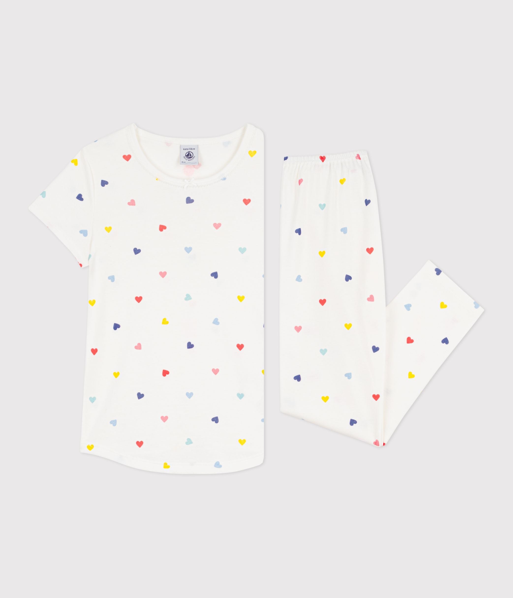 pyjama-enfant-en-coton-manches-courtes-jambes-longues-à-coeurs