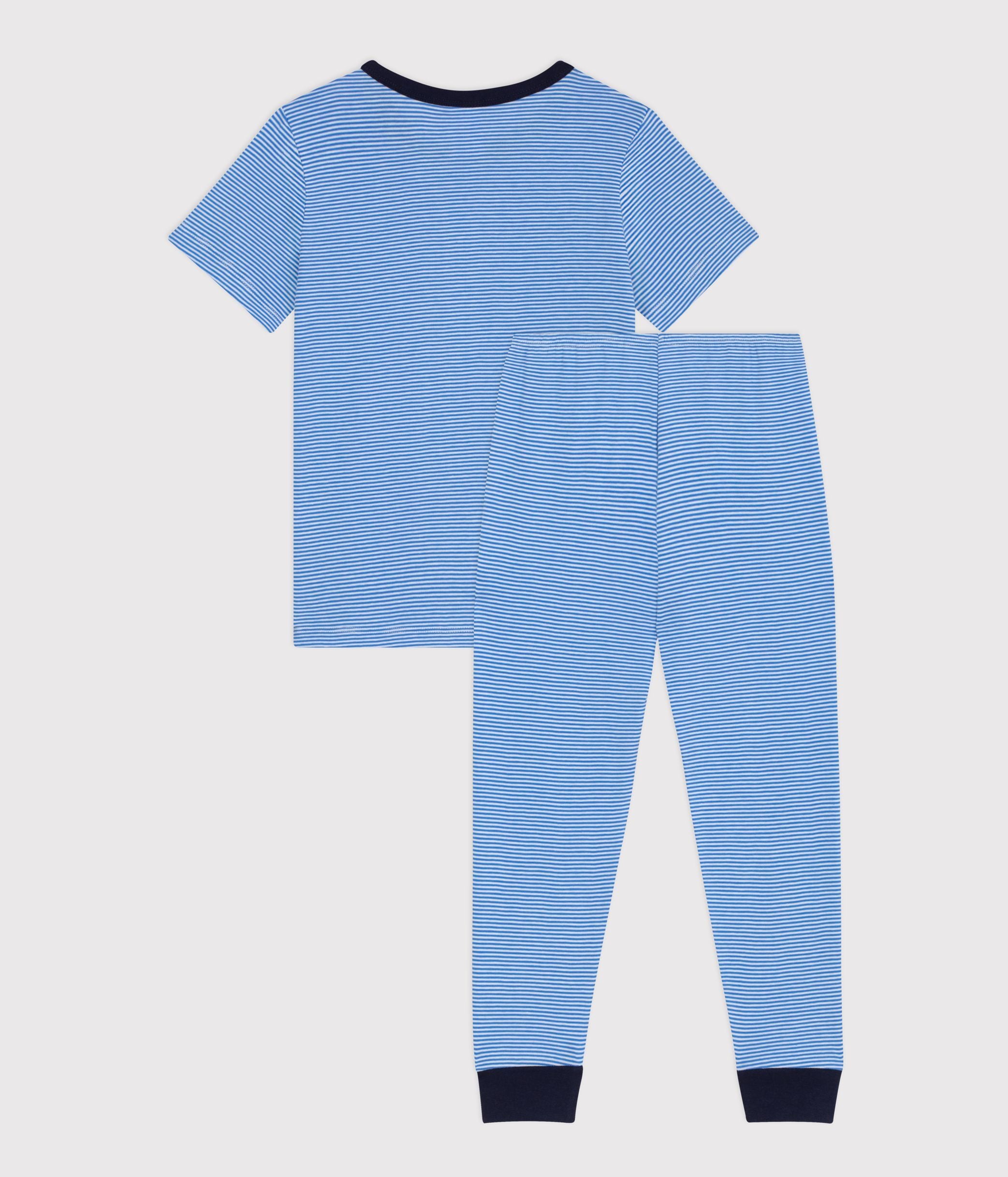 pyjama-enfant-en-coton-manches-courtes-jambes-longues-rayé