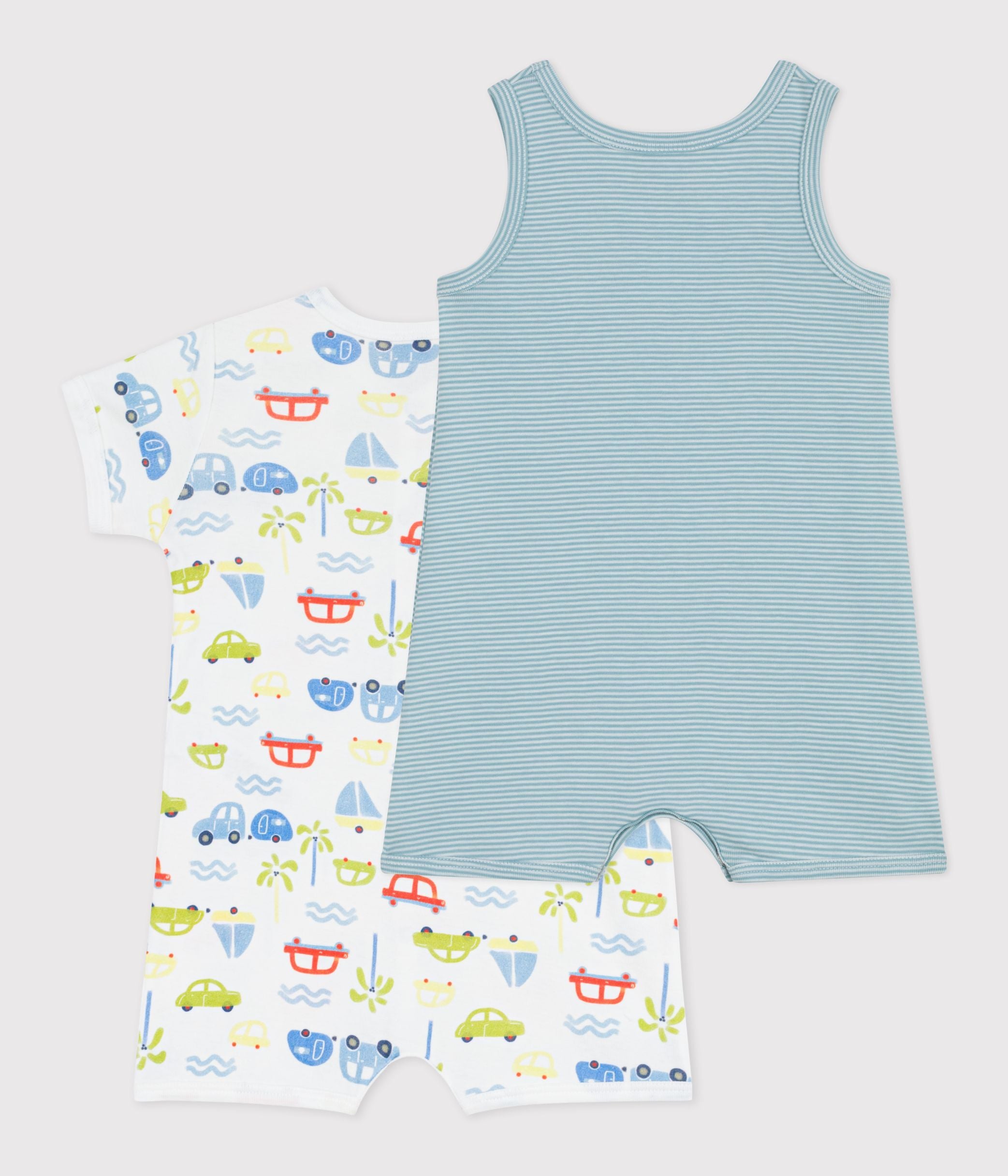 lot-de-2-combinaisons-courtes-bébé-en-coton-imprimé