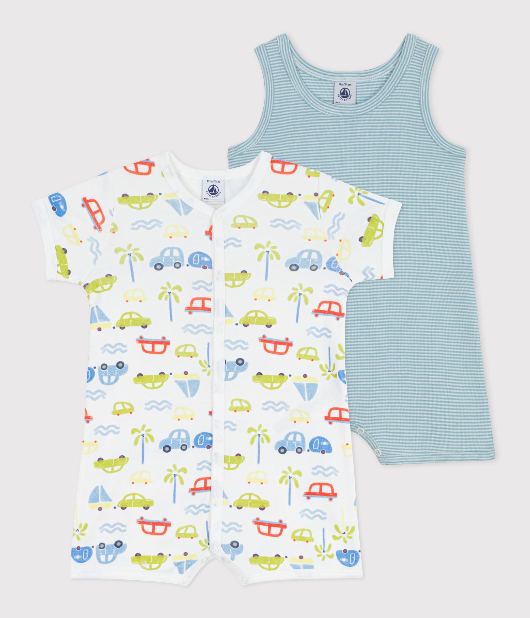 lot-de-2-combinaisons-courtes-bébé-en-coton-imprimé