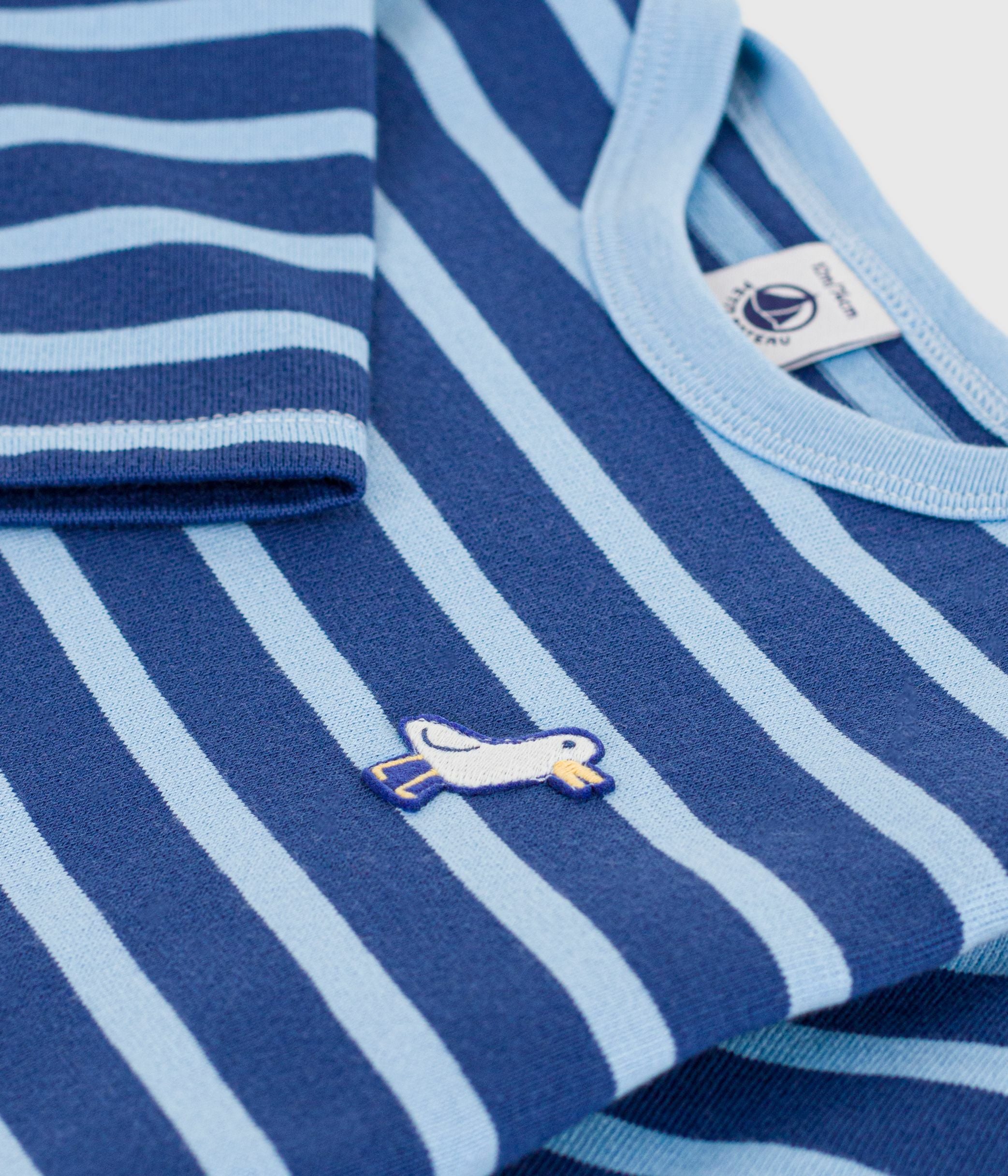 marinière-bébé-en-coton,-badge-mouette