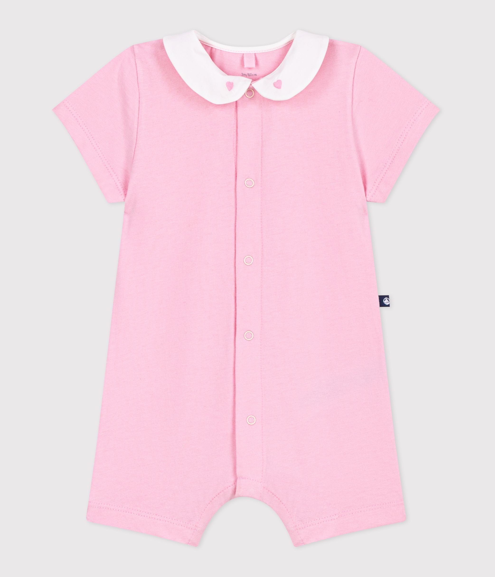 combinaison-courte-bébé-en-coton,-coeurs-brodés-au-col