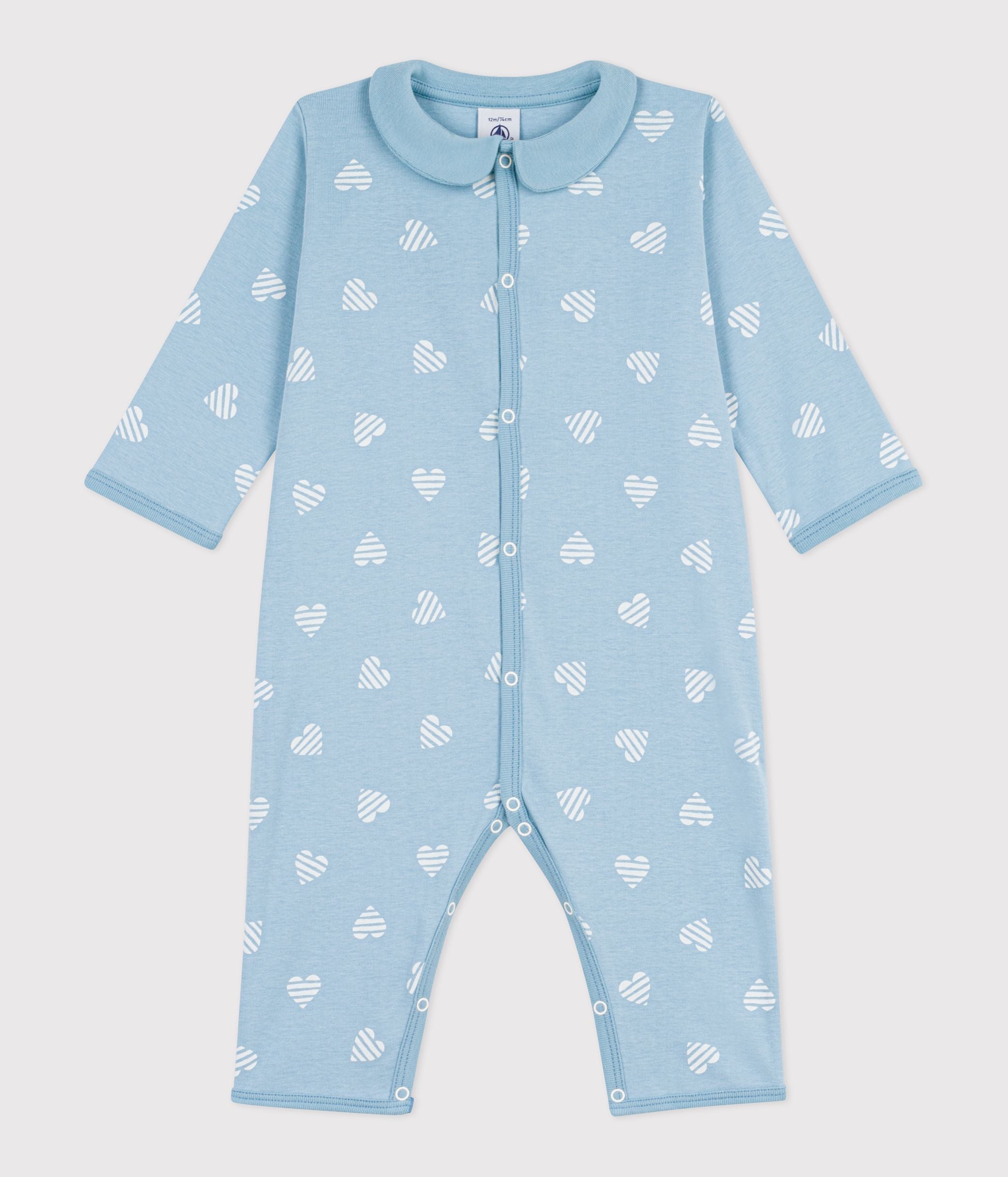 pyjama-bébé-en-coton-sans-pieds-à-col-imprimé-coeurs
