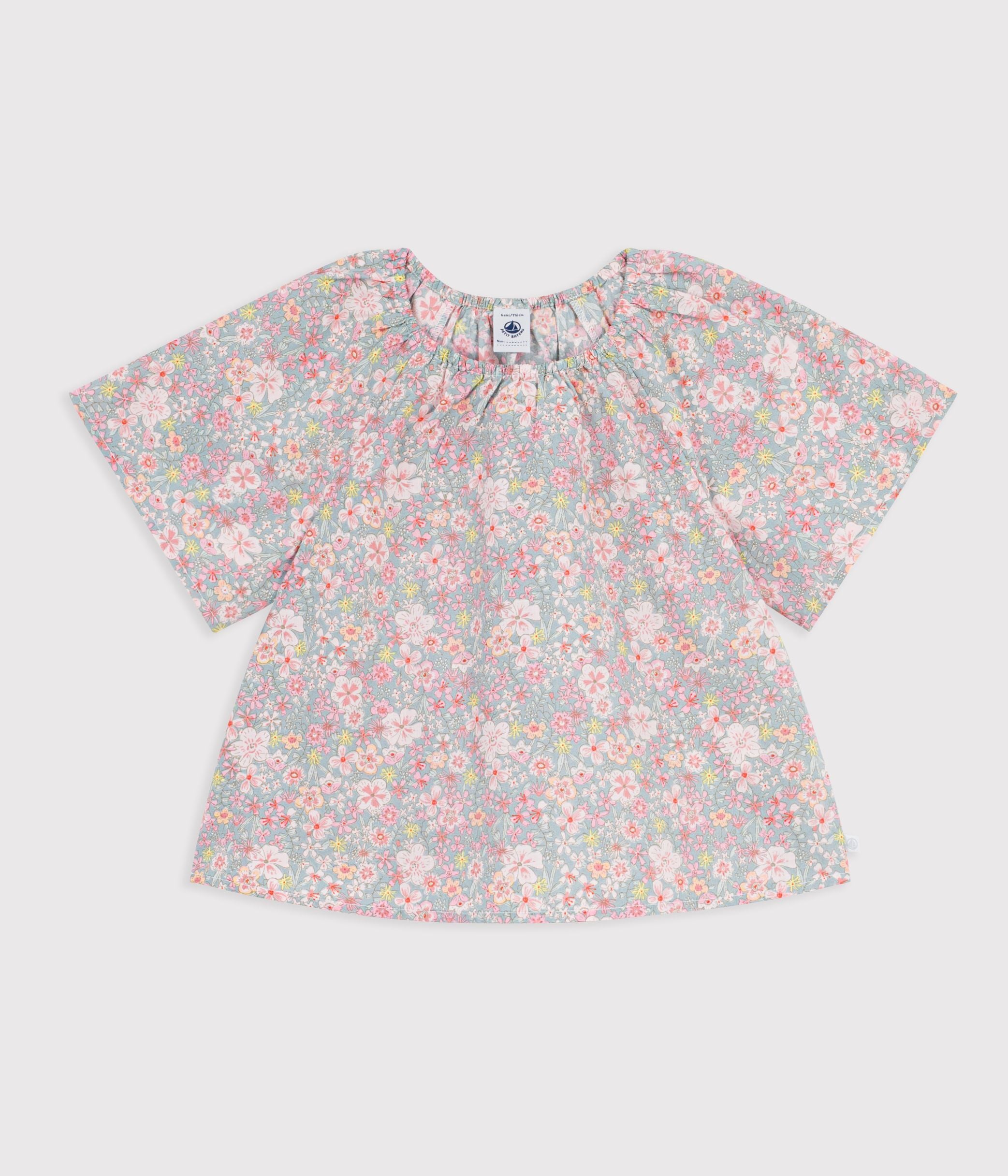 blouse-enfant-en-coton-manches-courtes-imprimée-fleurs