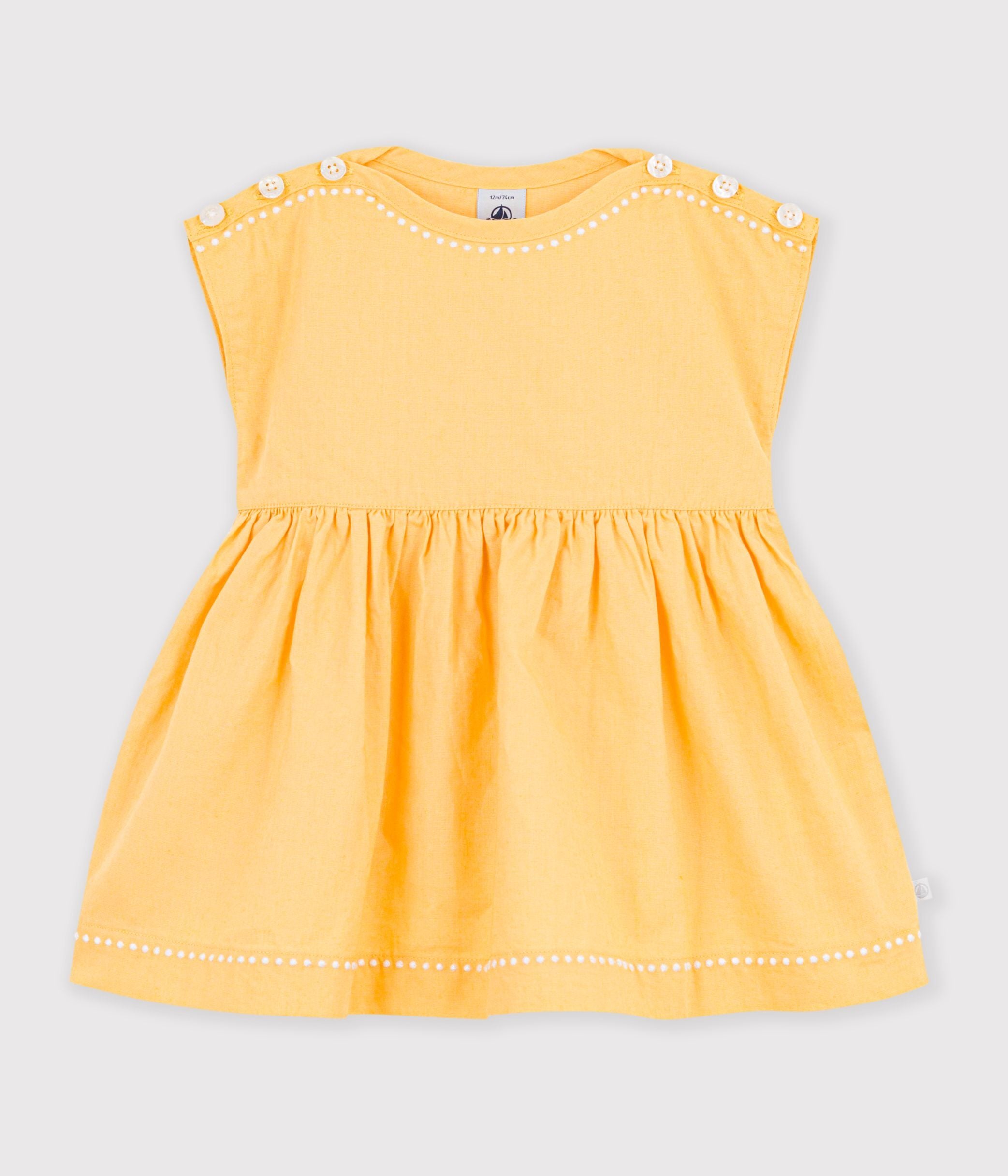 robe-bébé-en-coton/lin-manches-courtes-unie