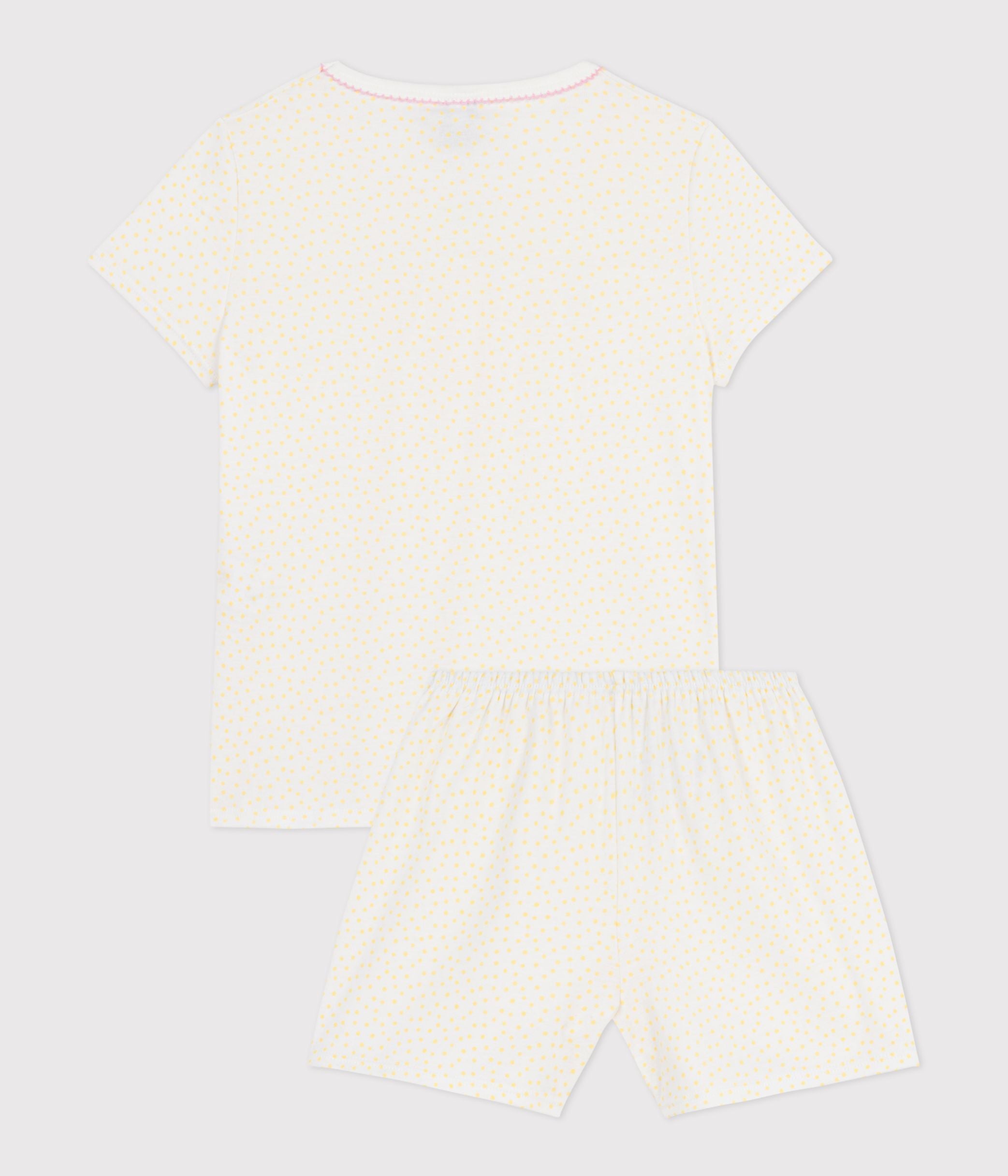 pyjama-short-enfant-en-coton-à-fronces-imprimé-pois