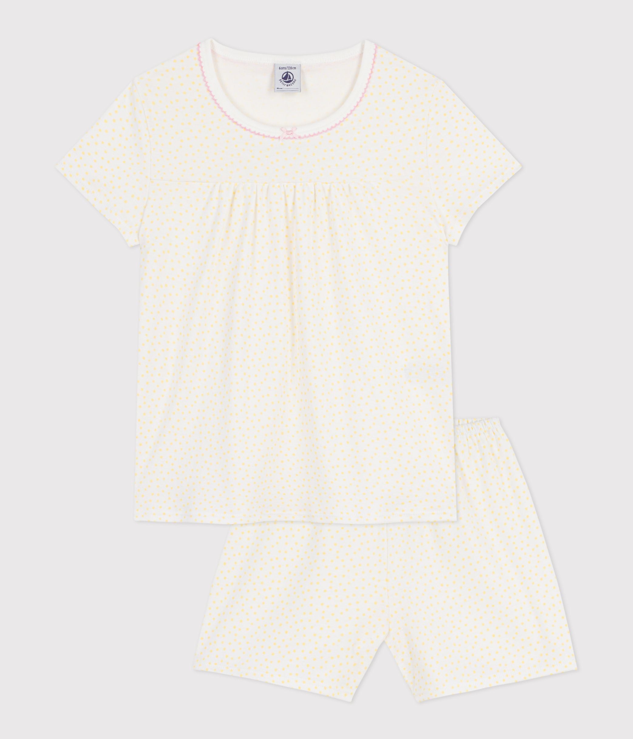 pyjama-short-enfant-en-coton-à-fronces-imprimé-pois
