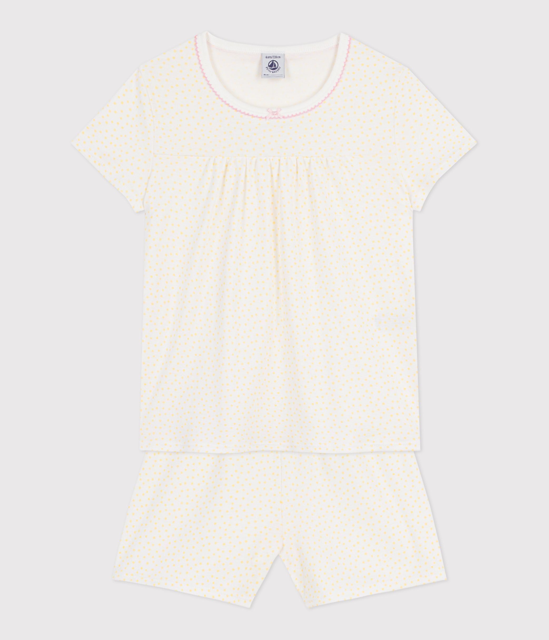 pyjama-short-enfant-en-coton-à-fronces-imprimé-pois