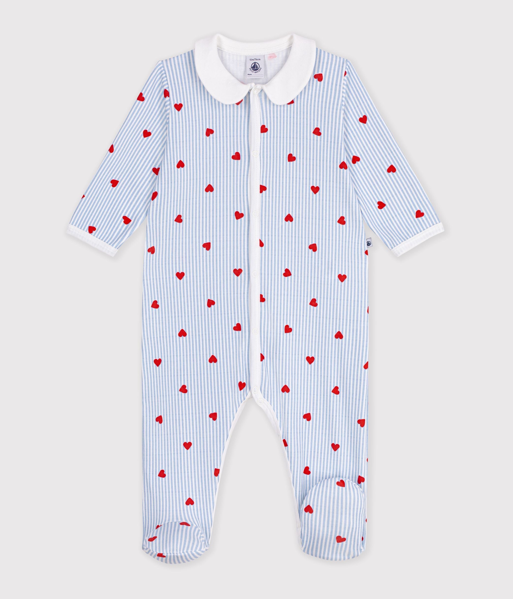 pyjama-bébé-en-coton-avec-col,-imprimé-coeurs